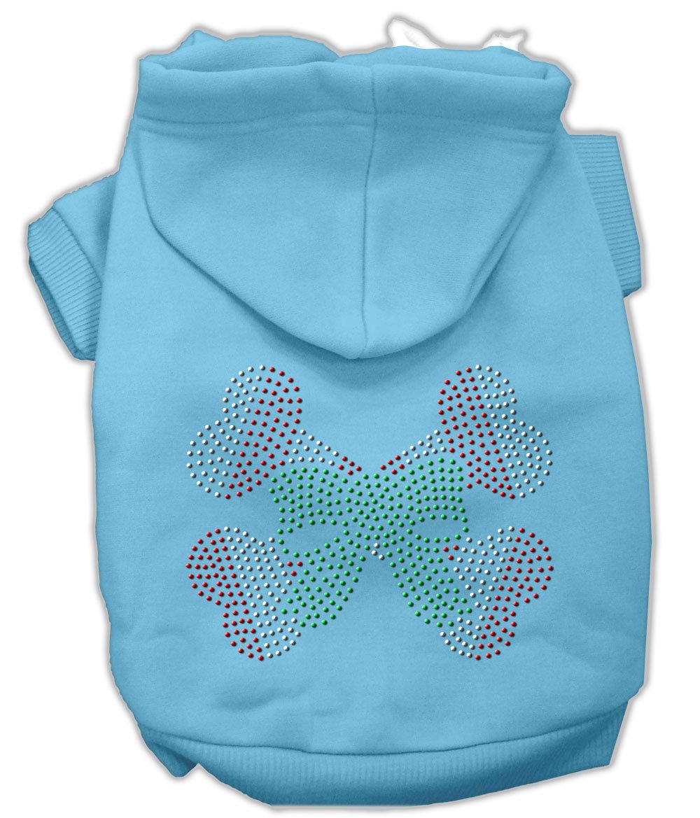 Christmas Pet Dog & Cat Hoodie Rhinestone, &quot;Candy Cane Crossbones&quot; Baby Blue LG (10-14 lbs.)