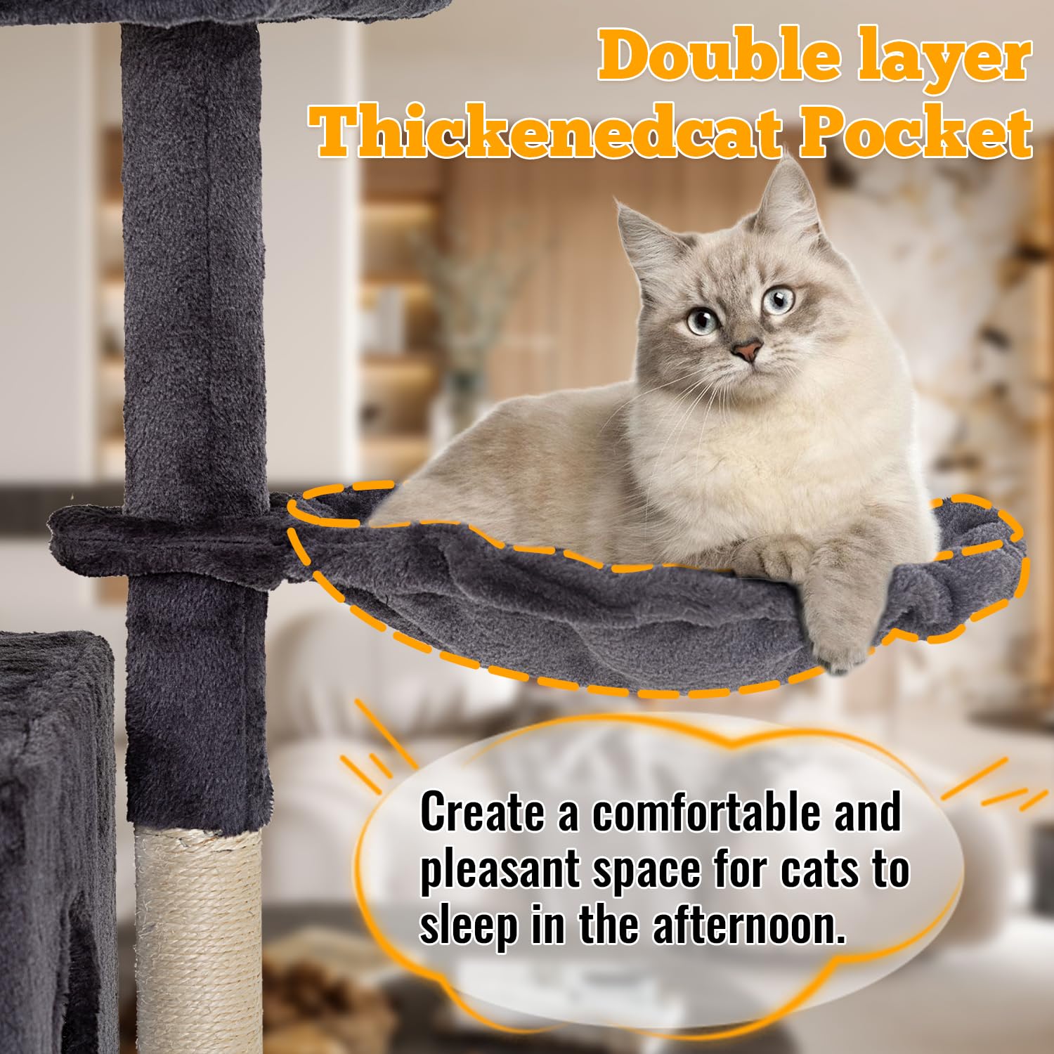 FDW | 37.8 Cat Tree Tower | Dark Gray | Multi-Level Indoor Activity Center with Sisal Scratching Posts, Condos, Plush Perches, H