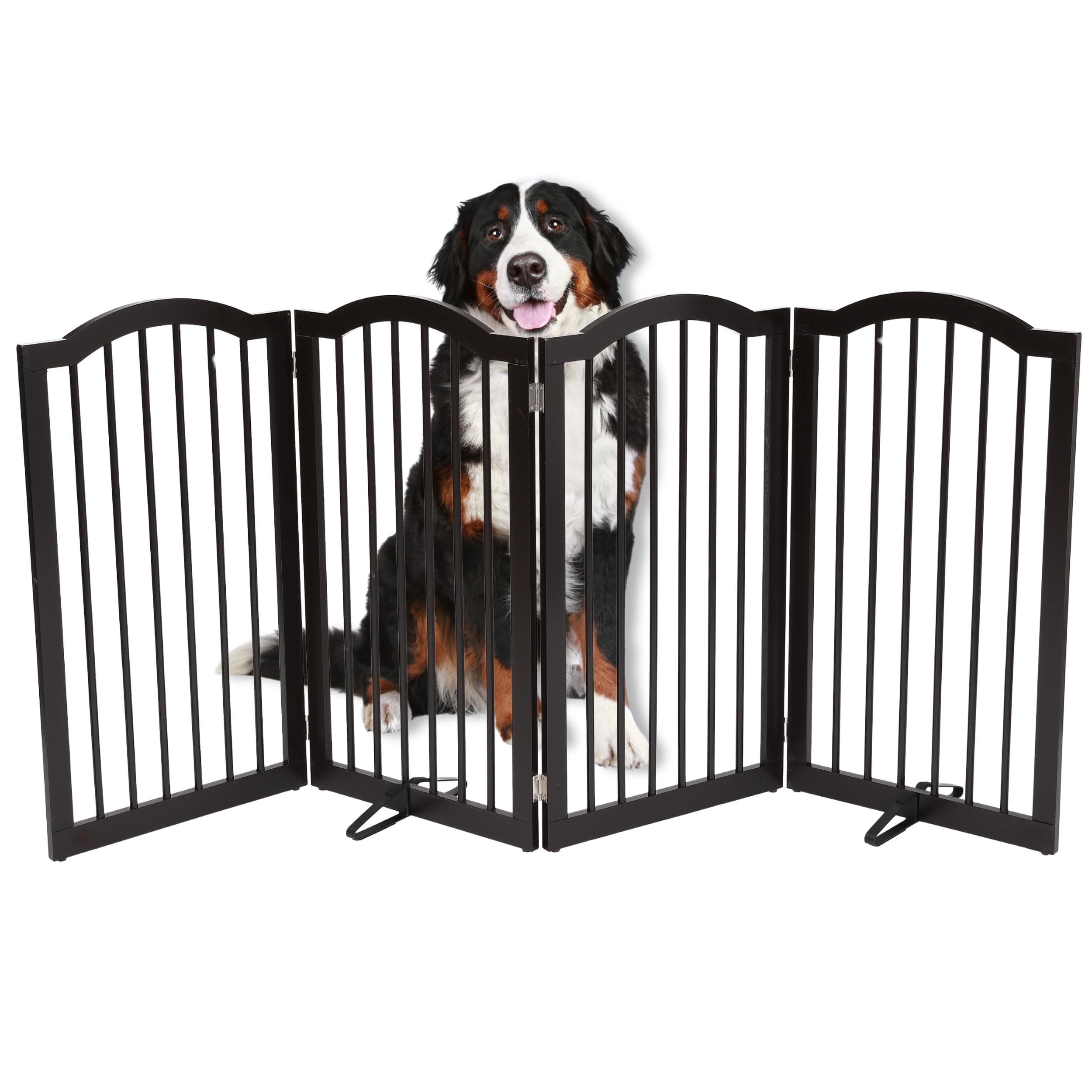 INTERNETS BEST Dog Gate with Support Feet, Indoor Freestanding Pet Barrier, Folding Wood Cat or Dog Fence, Extra Wide Doorway P