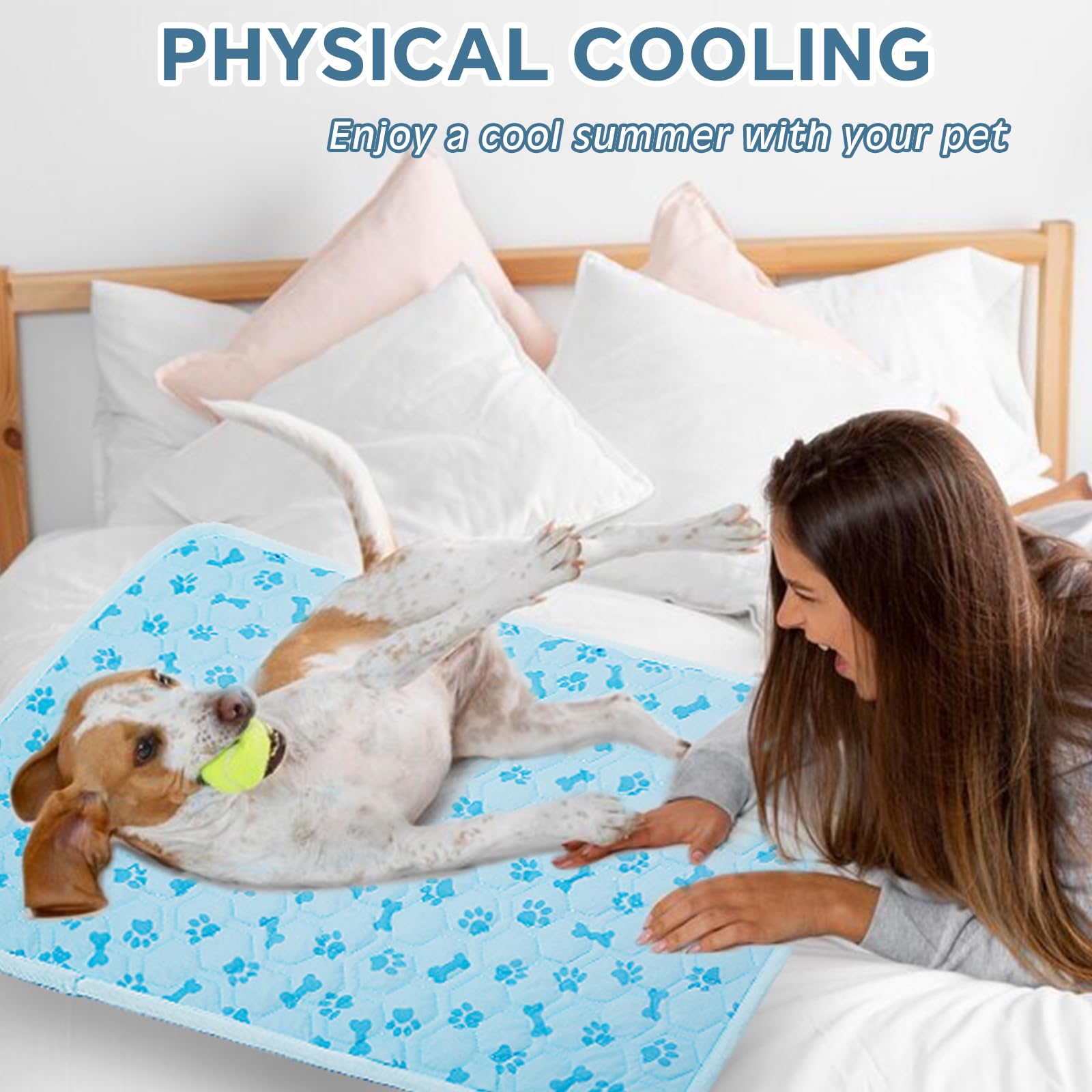 Yaogeg Upgraded Dog Cooling Mat Blue Ice Silk Cooling Mat For Dogs Cats Indoor/Outdoor Self Sleeping Kennel Pad,Washable & Porta