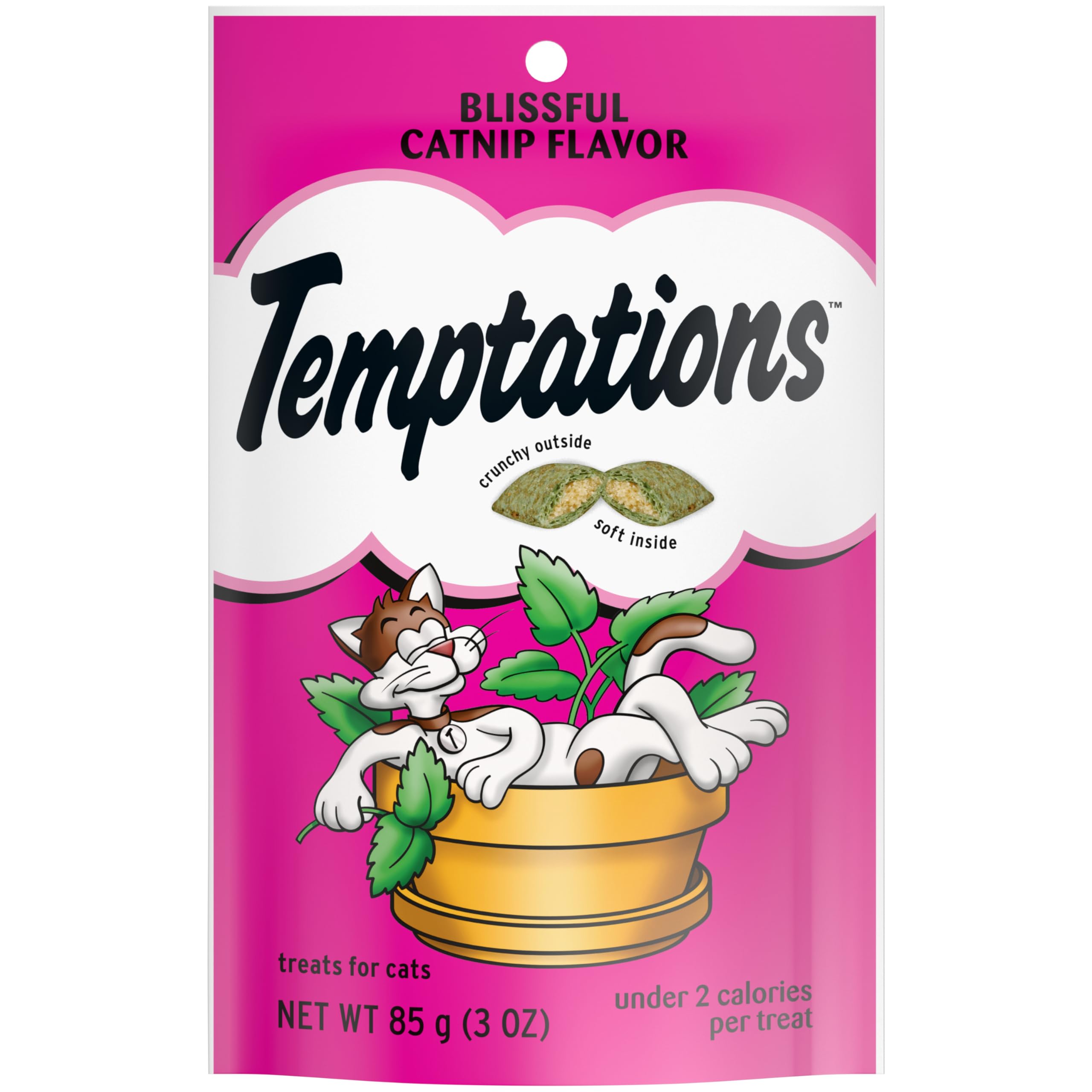 Temptations Classic Crunchy and Soft Cat Treats Blissful Catnip Flavor, 3 oz. Pouch (Pack of 12)