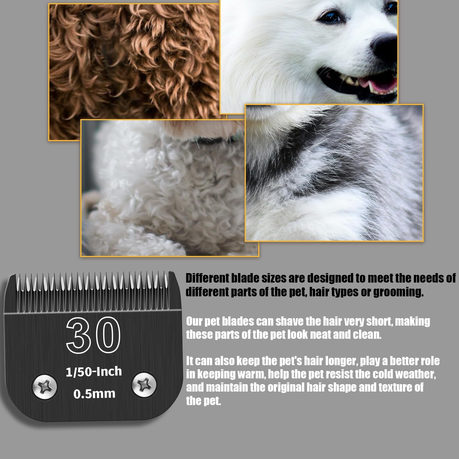 Yaziyir 3 Packs 30# Detachable Dog Grooming Steel Blades,Compatible With Andis,Oster A5,Wahl Km-10 Series,Cut Length 1/50'' 0.5M