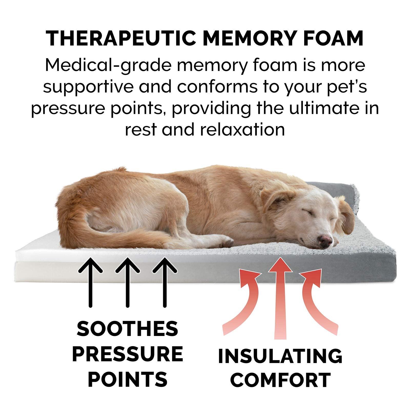Furhaven Memory Foam Dog Bed For Large Dogs W/ Removable Bolsters & Washable Cover, For Dogs Up To 95 Lbs - Two-Tone Plush Faux Fur & Suede L Shaped Chaise - Stone Gray, Jumbo/Xl
