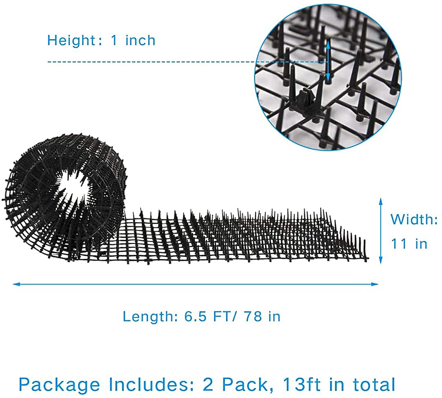 Oceanpax 2Pcs 6.5Ft Cat Scat Mat With Spikes, Prickle Strips Network Digging Stopper Outdoor Spike Deterrent Mat, 78 Inch X 11 I