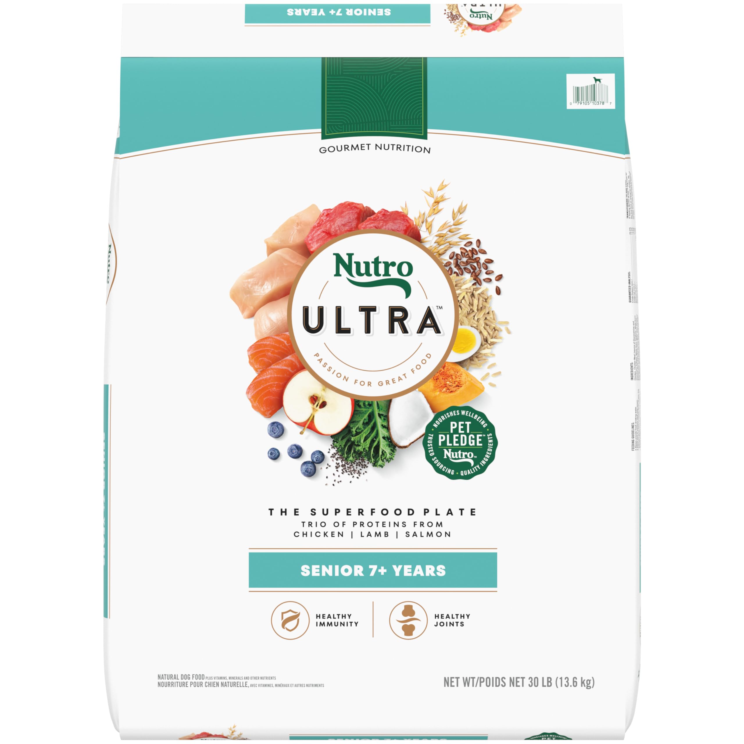 Nutro Ultra Senior Dry Dog Food with a Trio of Proteins from Chicken, Lamb and Salmon, 30 lb. Bag