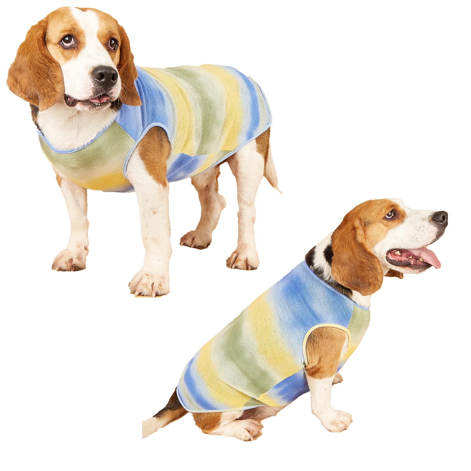 Dog Yellow Tie-Dye Sleeveless T-Shirt Spring And Summer Thin Cotton Puppy Dog Clothes Cute Tie-Dye Printed Vest(Large Yellow)