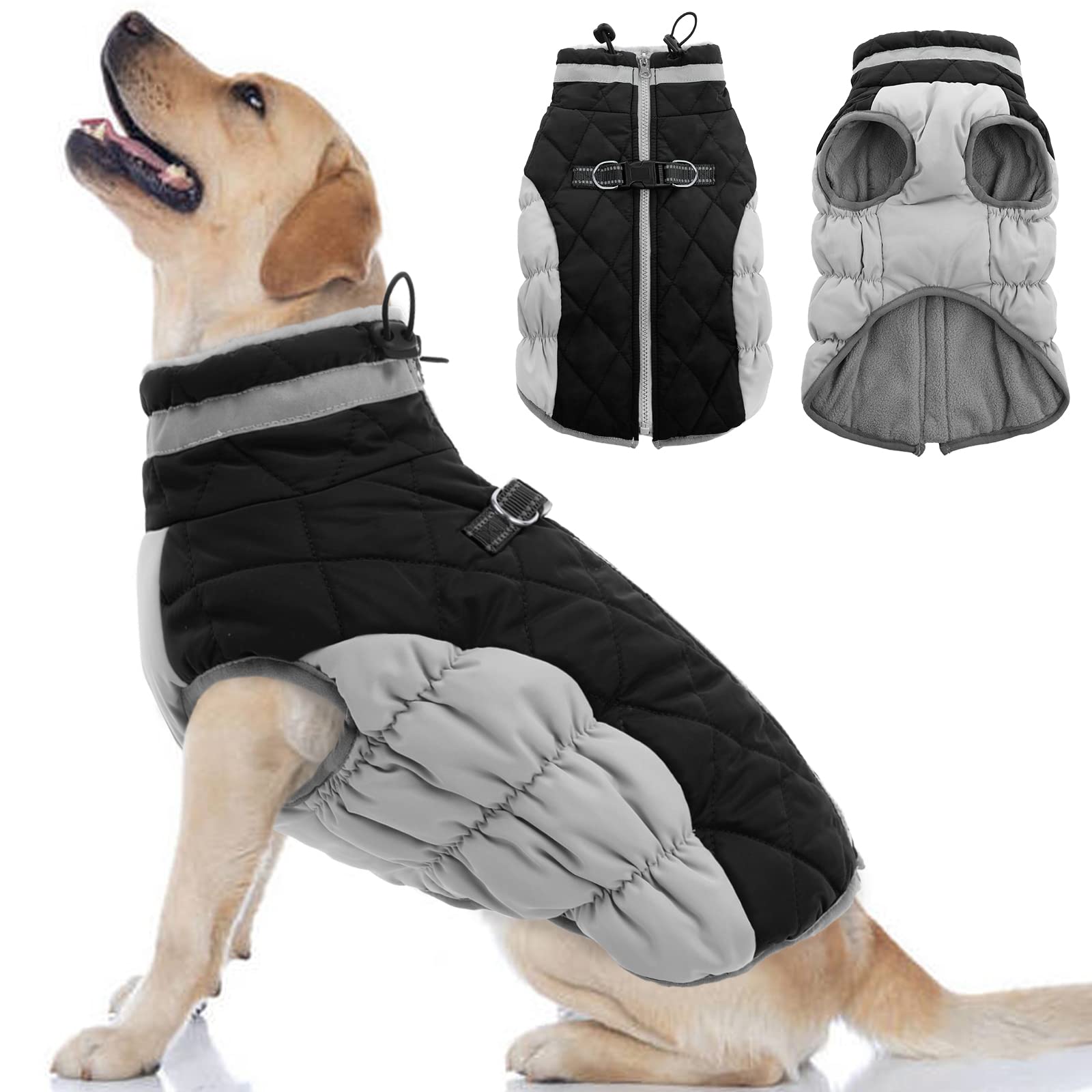Ouobob Dog Winter Jacket Cozy Reflective Waterproof Windproof Warm Pet Garment,Comfortable Cold Weather Fleece Apparel Outfits With Zipper Closure For Small Medium Large Dogs Puppy Walking,X-Small