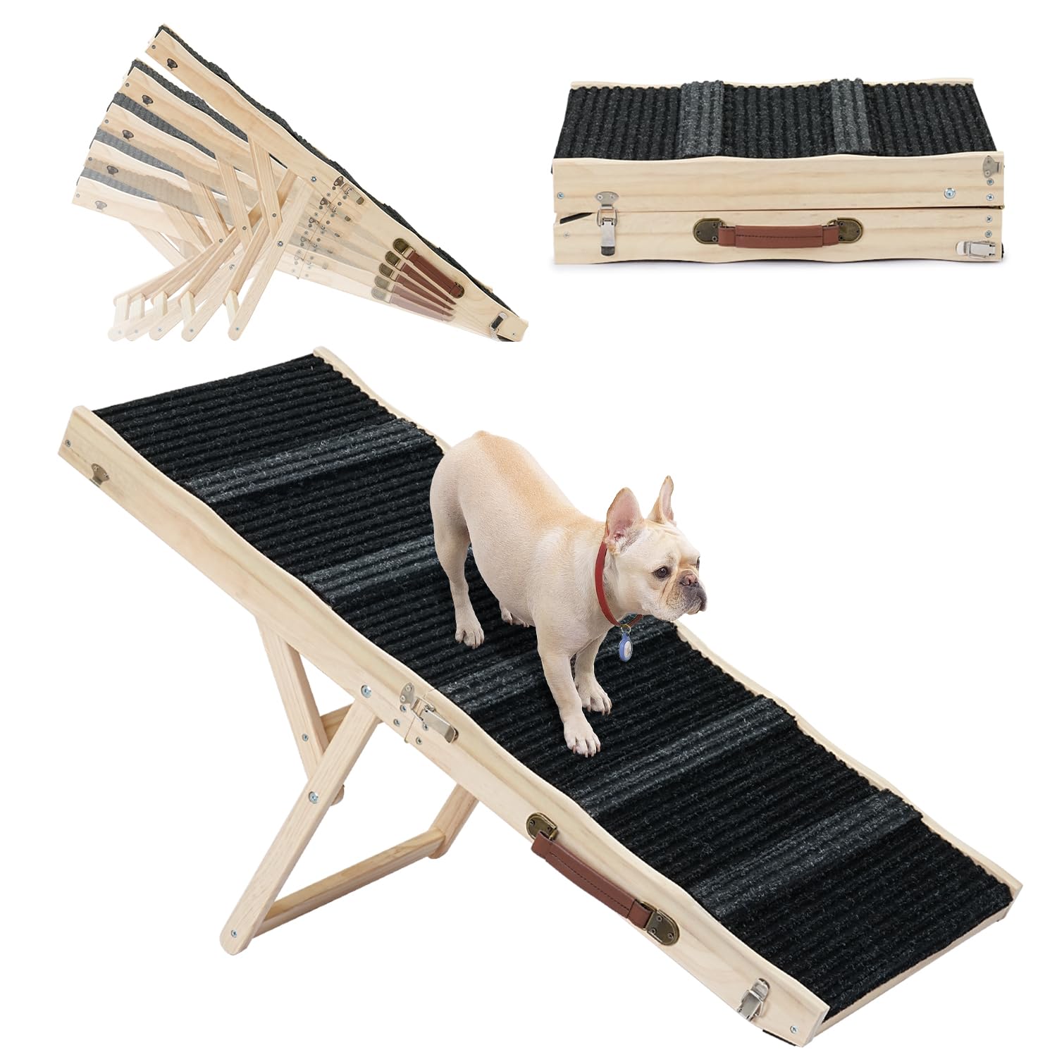 Dog Ramps For Couch - Small To Medium Dogs And Cats Use - Non-Slip, Sturdy Build Foldable Ramp - Wooden Portable Dog Ramp Perfec