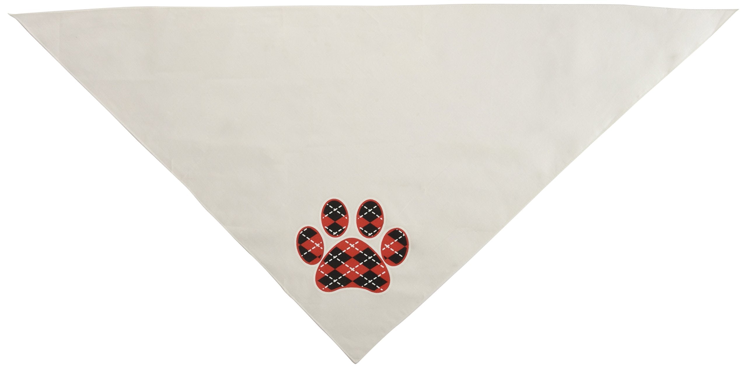 Pet and Dog Bandana Screen Printed, &quot;Red Argyle Paw&quot; White Large