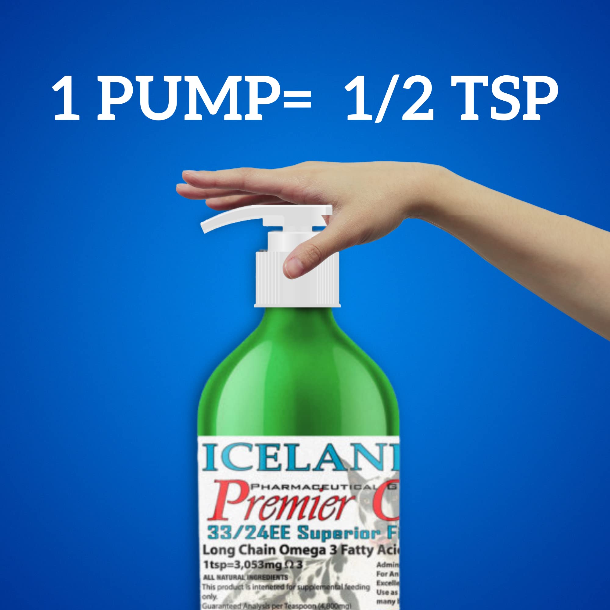 Premier Omega Fish Oil Supplement by Iceland Pure | Wild Caught | 3053mg of Omega-3 per teaspoon | For Large Dog Breeds | Ethyl
