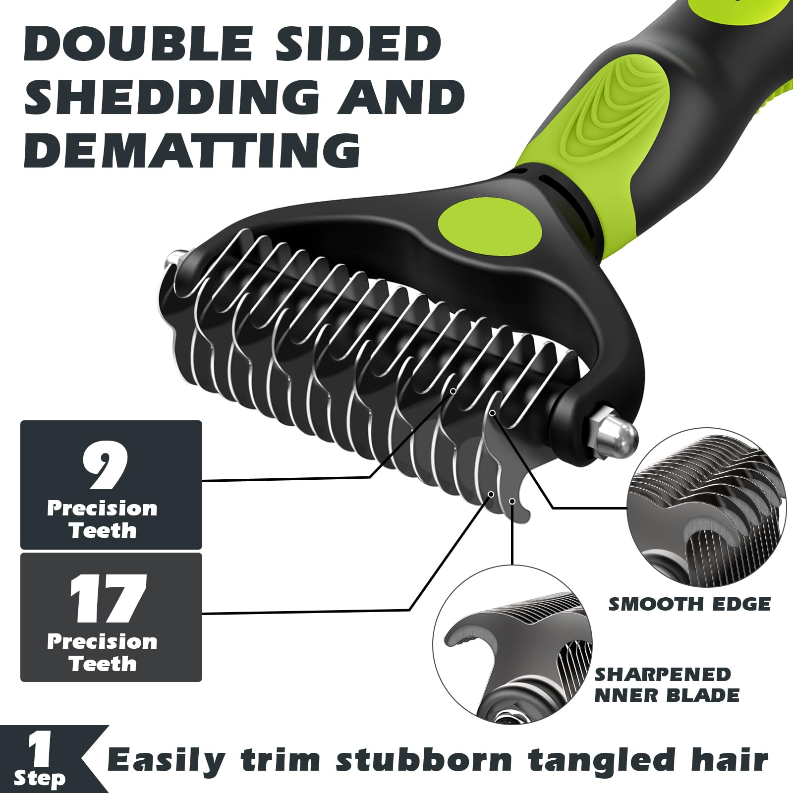 3Pcs Dog Grooming Kit - Deshedding Brush, Slicker Brush, Bath Brush And Comb For Pet Supplies (Green Black)
