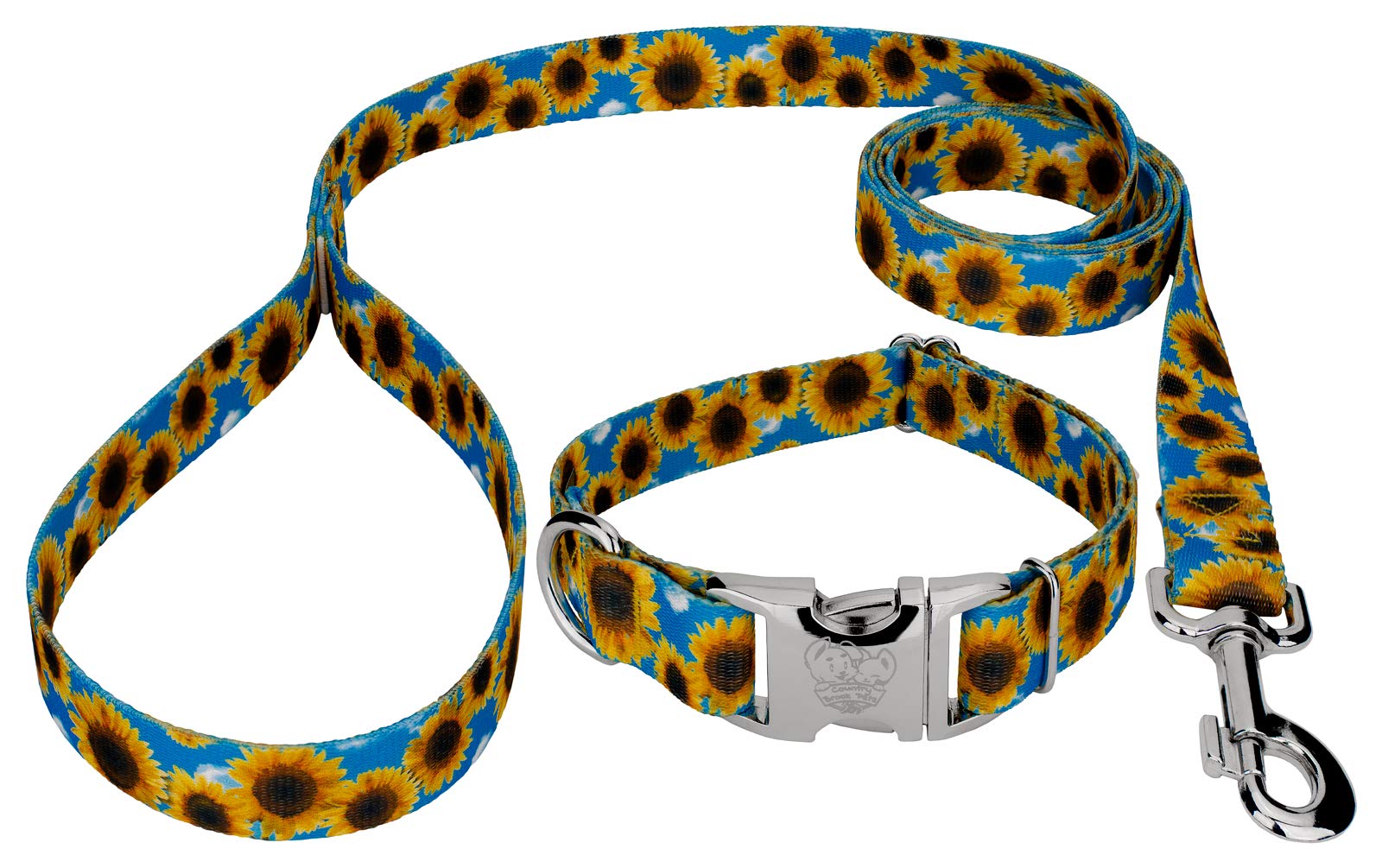 Country Brook Petz - Premium Sunflowers Dog Collar And Leash - Floral Collection With 8 Charming Designs (1 Inch, Large)