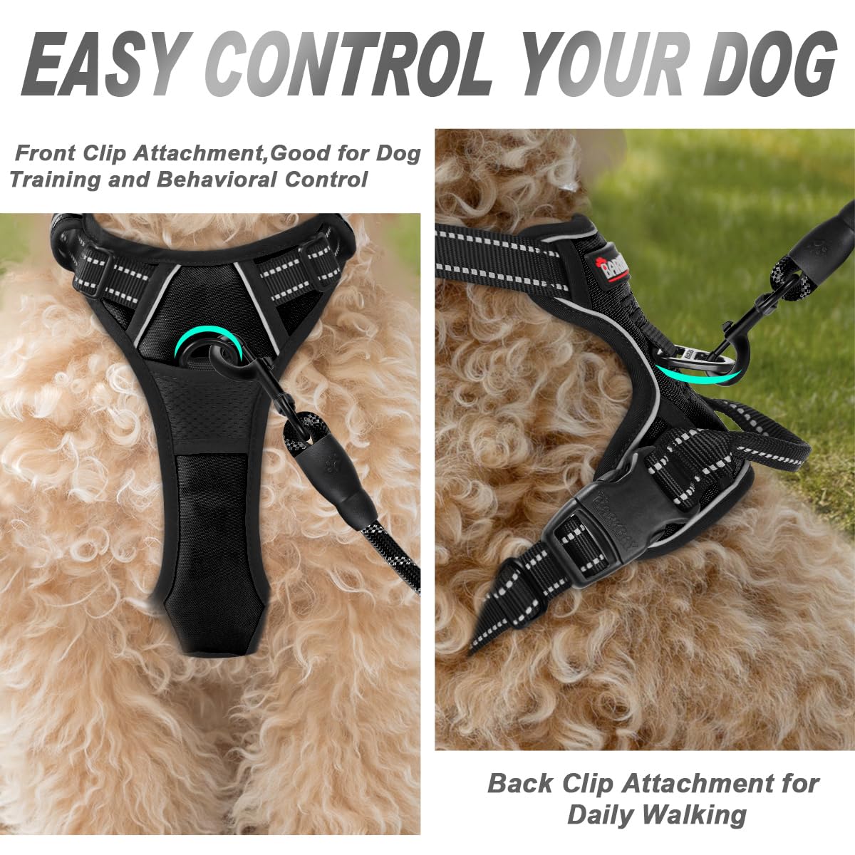 BARKBAY No Pull Dog Harness Front Clip Heavy Duty Reflective Easy Control Handle for Large Dog Walking(Black,XS)