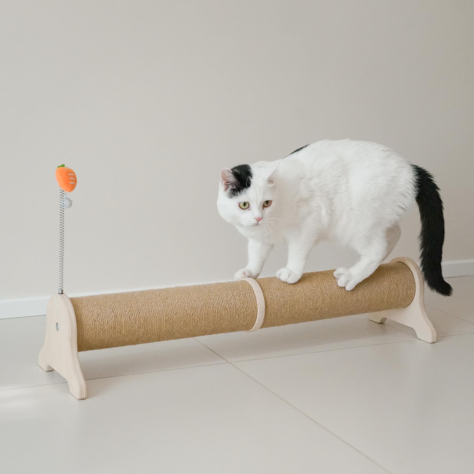 PETKARAY Horizontal Scratching Post, 30 Sisal Cat Scratch Post, Large Cat Scratcher with Spring Toy, Protect Furniture for Indoo