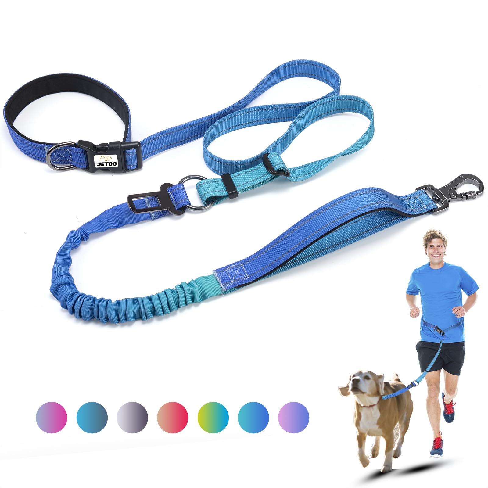 Jetog Heavy Duty Hands Free Dog Leash, 4-6 Ft Reflective Adjustable Waist Dog Leash Belt With Padded Handles, Shock Absorbing Bu