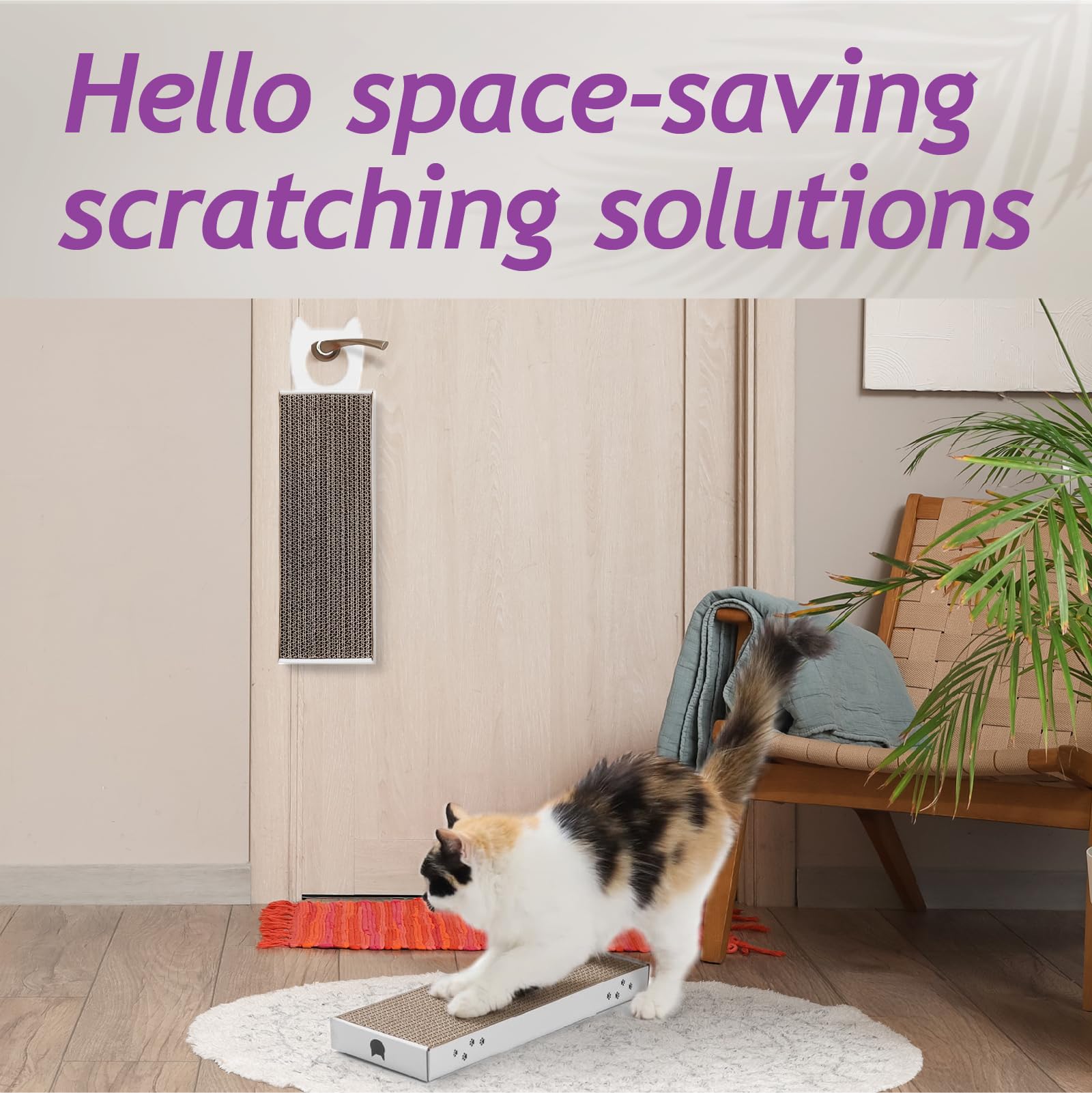 Necoichi Cardboard Hang & Scratch Doorknob Cat Scratcherfor Indoor Cats - Cat Scratching Board, Cat Scratch Pad Lounger With Rev