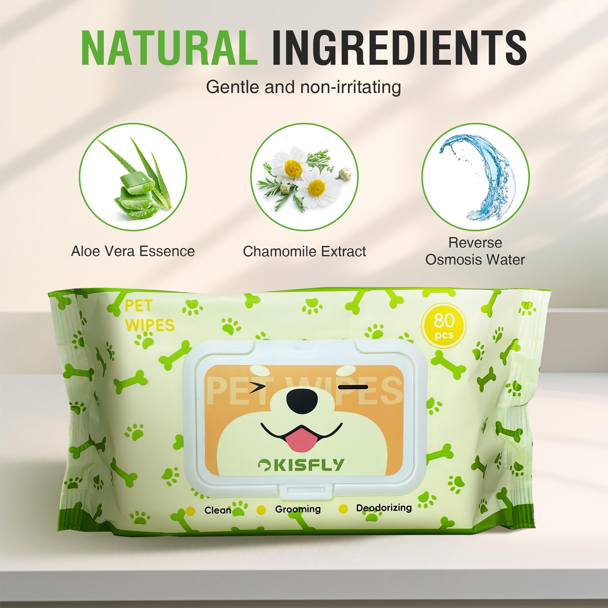 Pet Wipes For Dogs And Cats, Dog Wipes For Paws And Butt, Cat Wipes Cleaning Fur And Butt, Fragrance-Free, Alcohol-Free, Natural