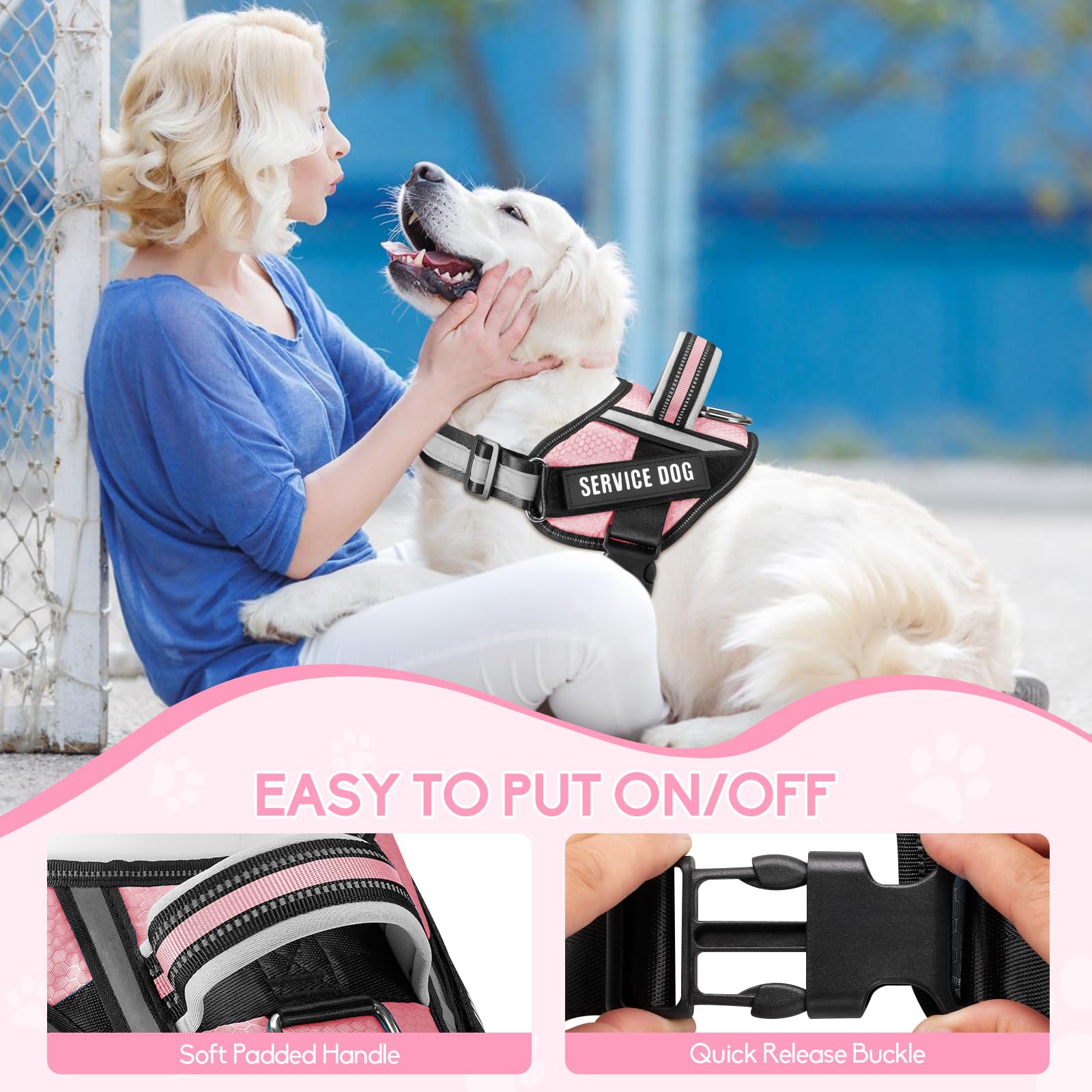 Service Dog Vest Harness And Leash Set, Animire In Training Dog Harness With 8 Dog Patches, Reflective Dog Leash With Soft Padded Handle For Small, Medium, Large, And Extra-Large Dogs