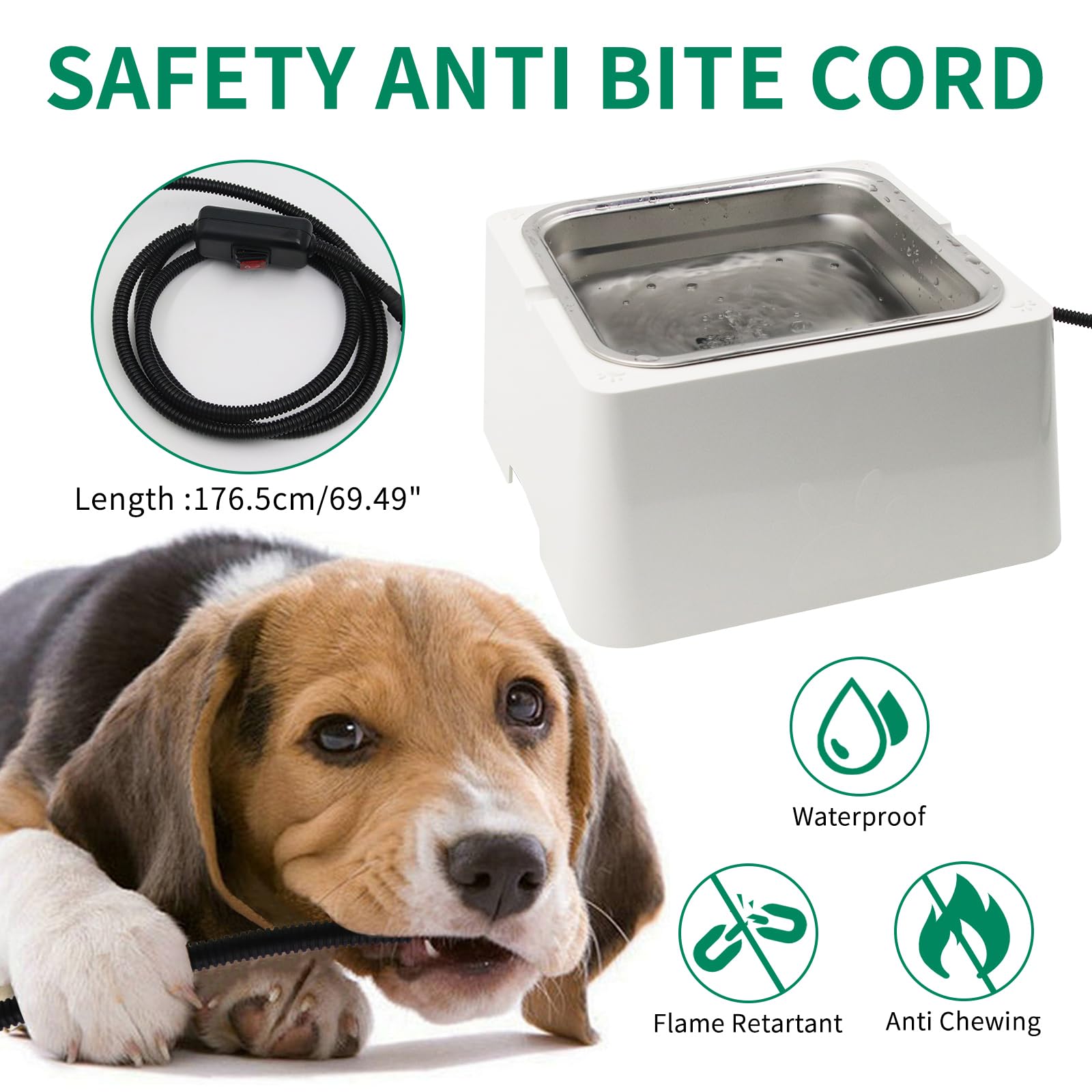 Lucky Farm Heated Water Bowl For Dog & Cat Removable 110Oz/0.85 Gal Stainless Bowl Outdoor Pet Water Dish 100W Electric Powered