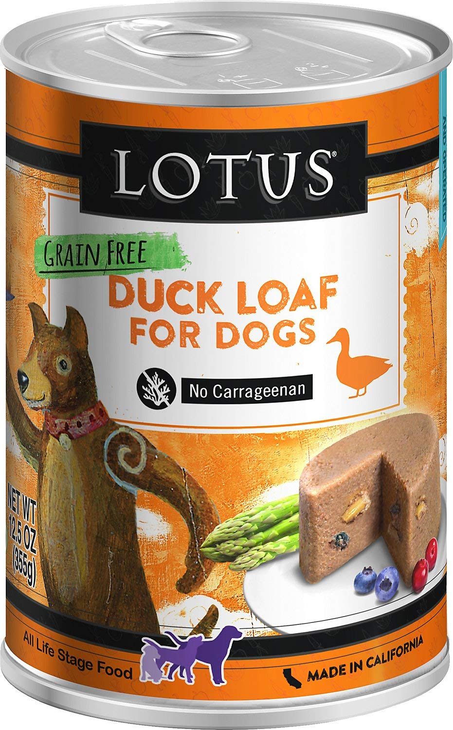 Lotus Grain Free Duck Loaf Dog Food 12.5Oz Can 12 Case