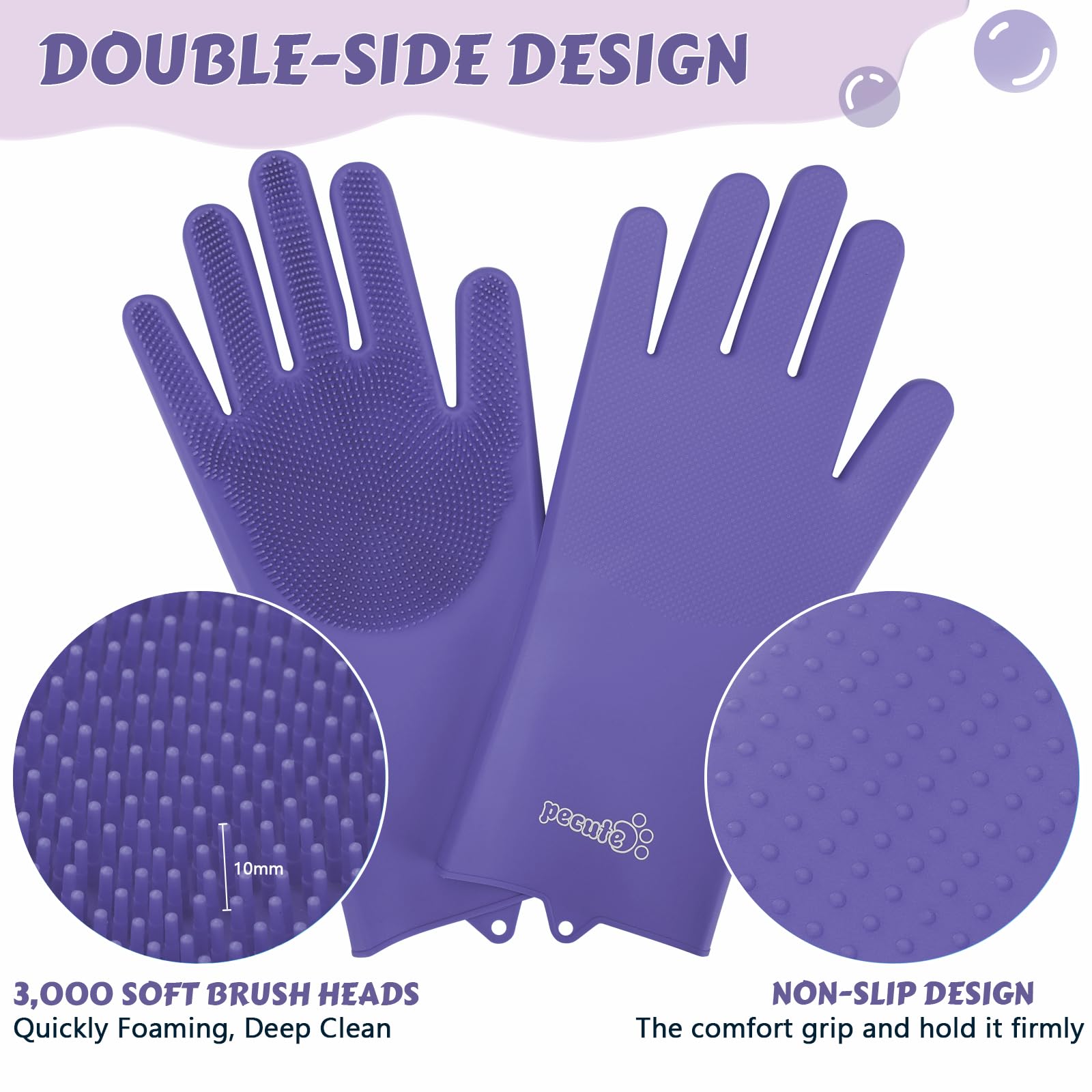 Pecute Heat Resistant Silicone Grooming Gloves With High-Density Teeth And Enhanced Five Finger Design For Bathing And Massaging