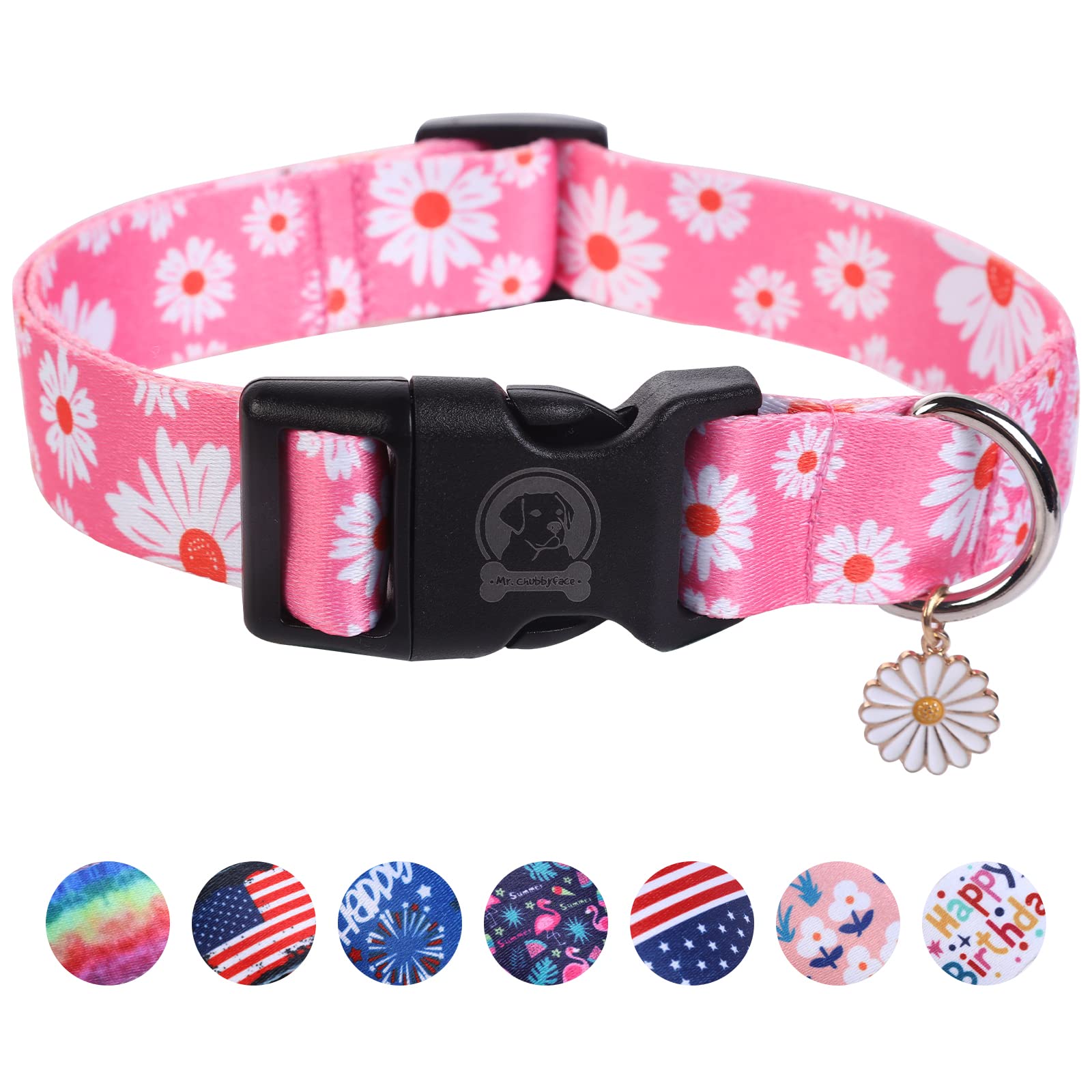 Mr. Chubbyface Flower Daisy Dog Collar Spring Floral Soft Adjustable Pet Boy Girl Collar For Small Medium Large Dogs