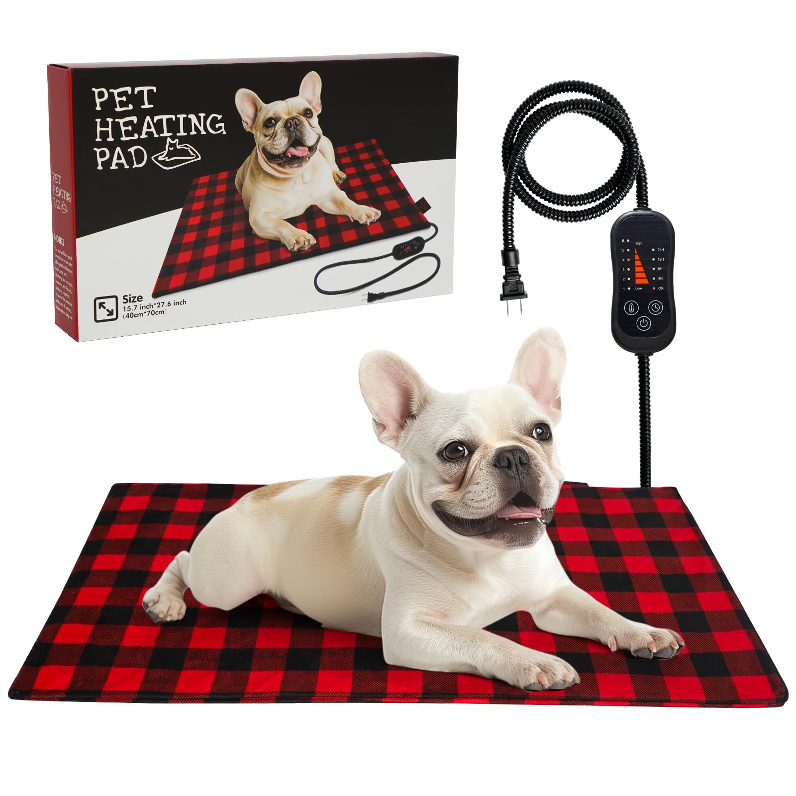 Pet Heating Pad, Adjustable Temperature Heated Dog Bed With Timer, Outdoor Waterproof Heated Pad With Anti-Chew Cord, Overheat P