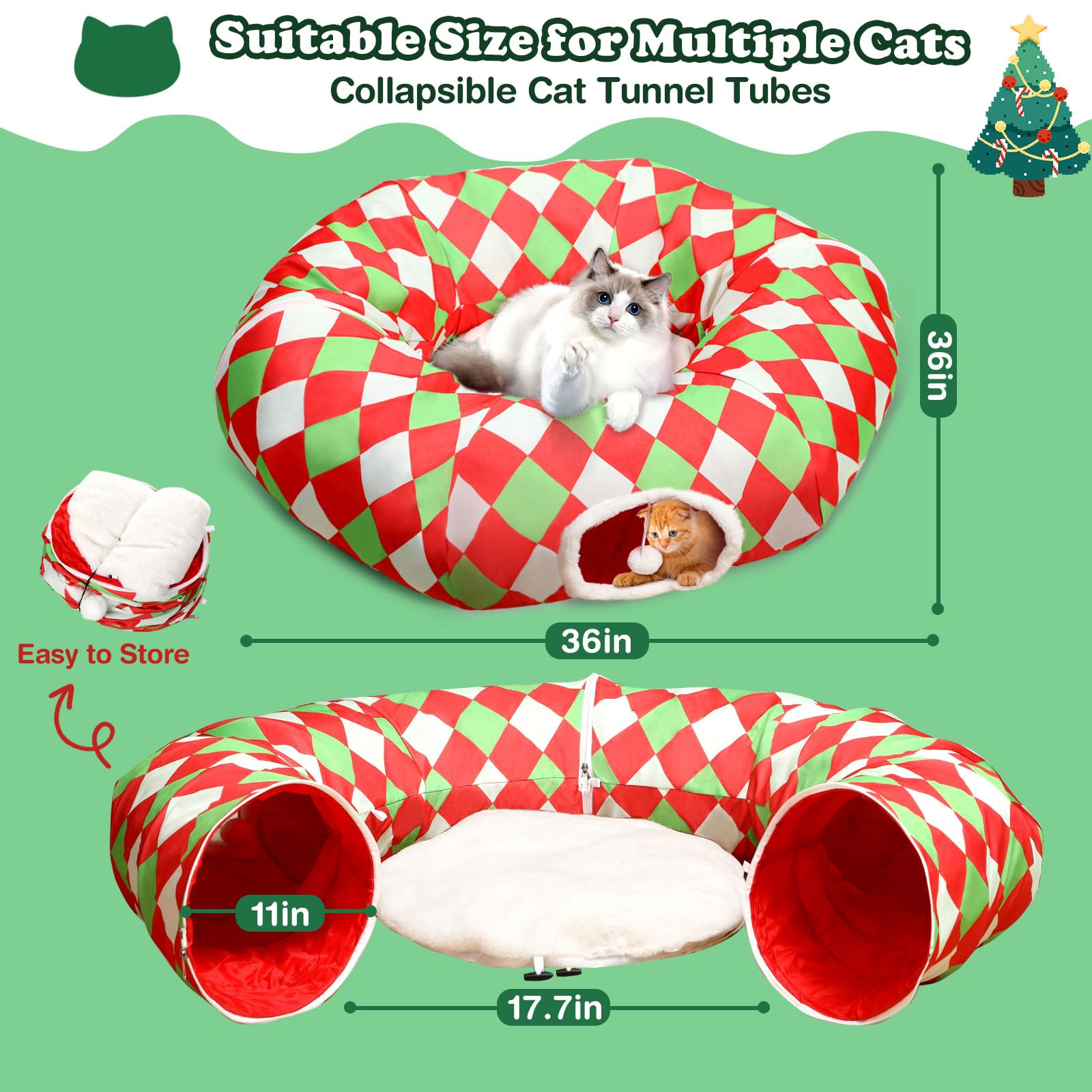 Checkered Dog Bed Cat Peekaboo Cat Cave Donut With Washable Cushion Cat Tunnels For Indoor Cats Festive Decor Perfect For Small