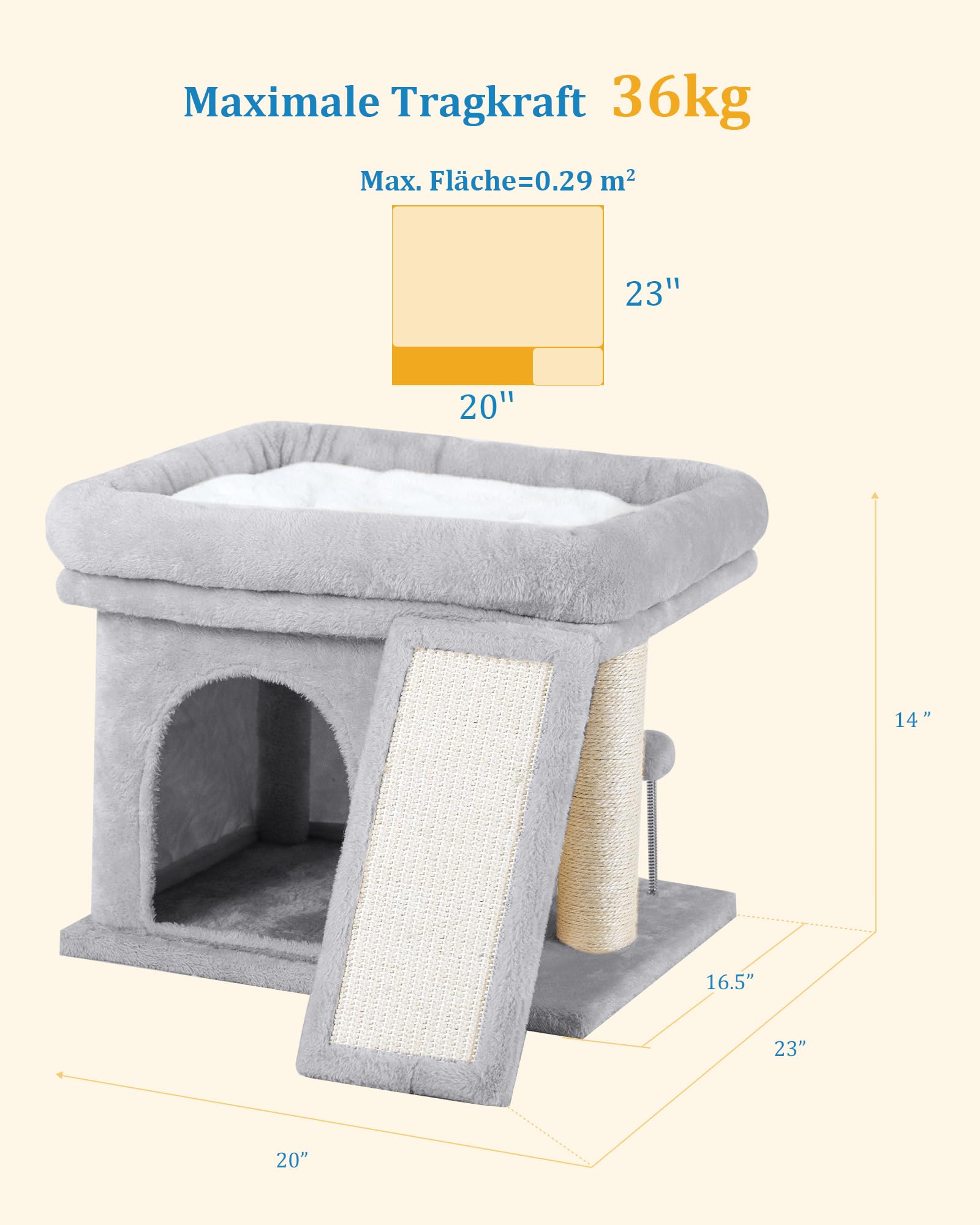 Aechonow 14In Cat Tree Tower With 20 * 16.5In Perch Bed And Washable Top For Large Adult Cats, Condo And Scratching Post For Ind