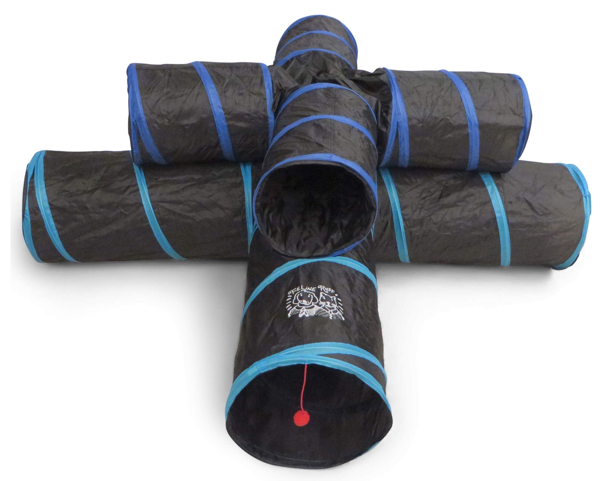 Feline Ruff Premium 4 Way Cat Tunnel. Extra Large 12 Inch Diameter And Extra Long. A Big Collapsible Play Toy. Wide Pet Tunnel Tube For Rabbits, Kittens, Large Cats, And Dogs.