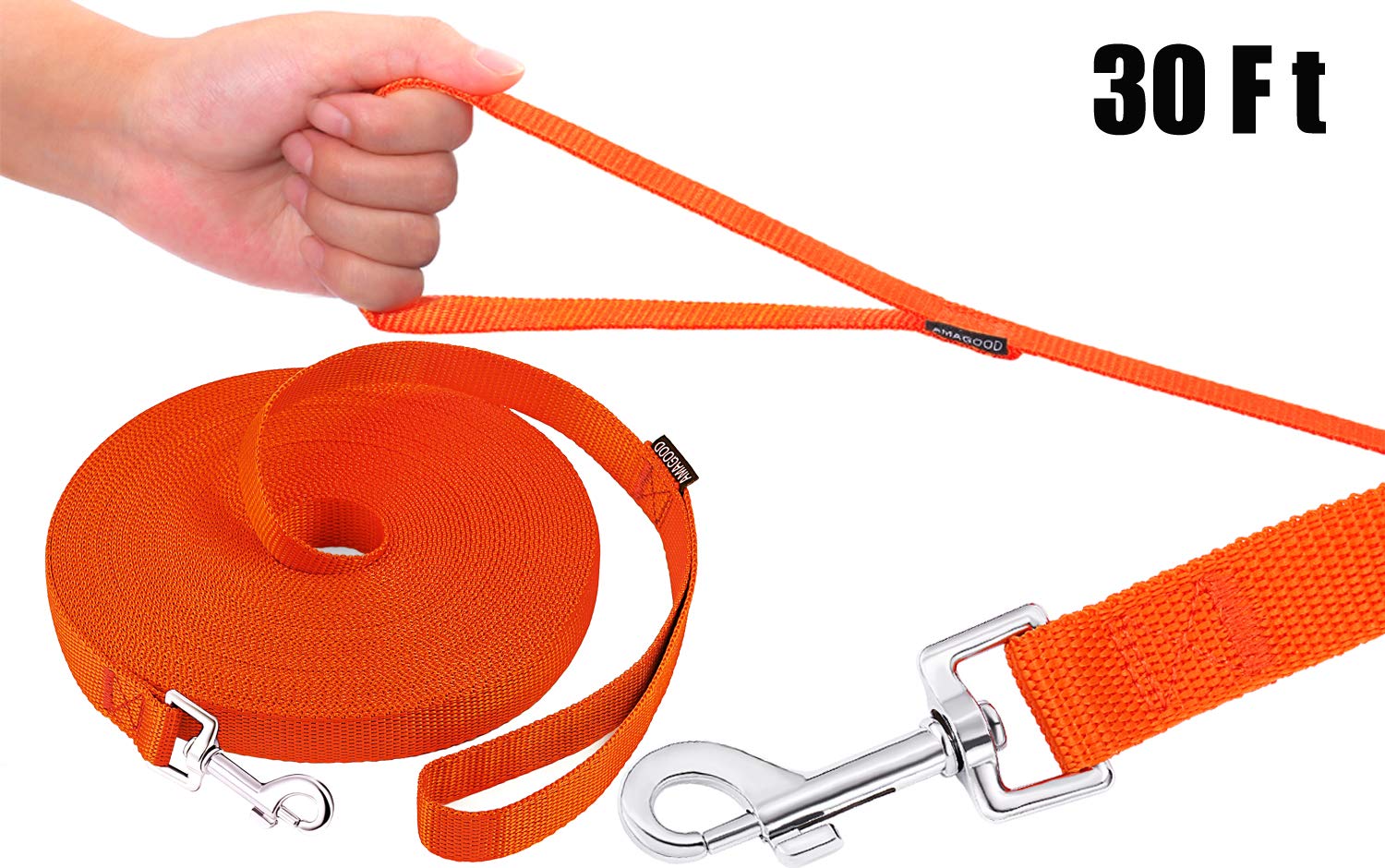 Amagood Dog/Puppy Obedience Recall Training Agility Lead-15Ft 20Ft 30Ft 50Ft Long Leash-For Dog Training,Tie Out,Play,Safety,Cam