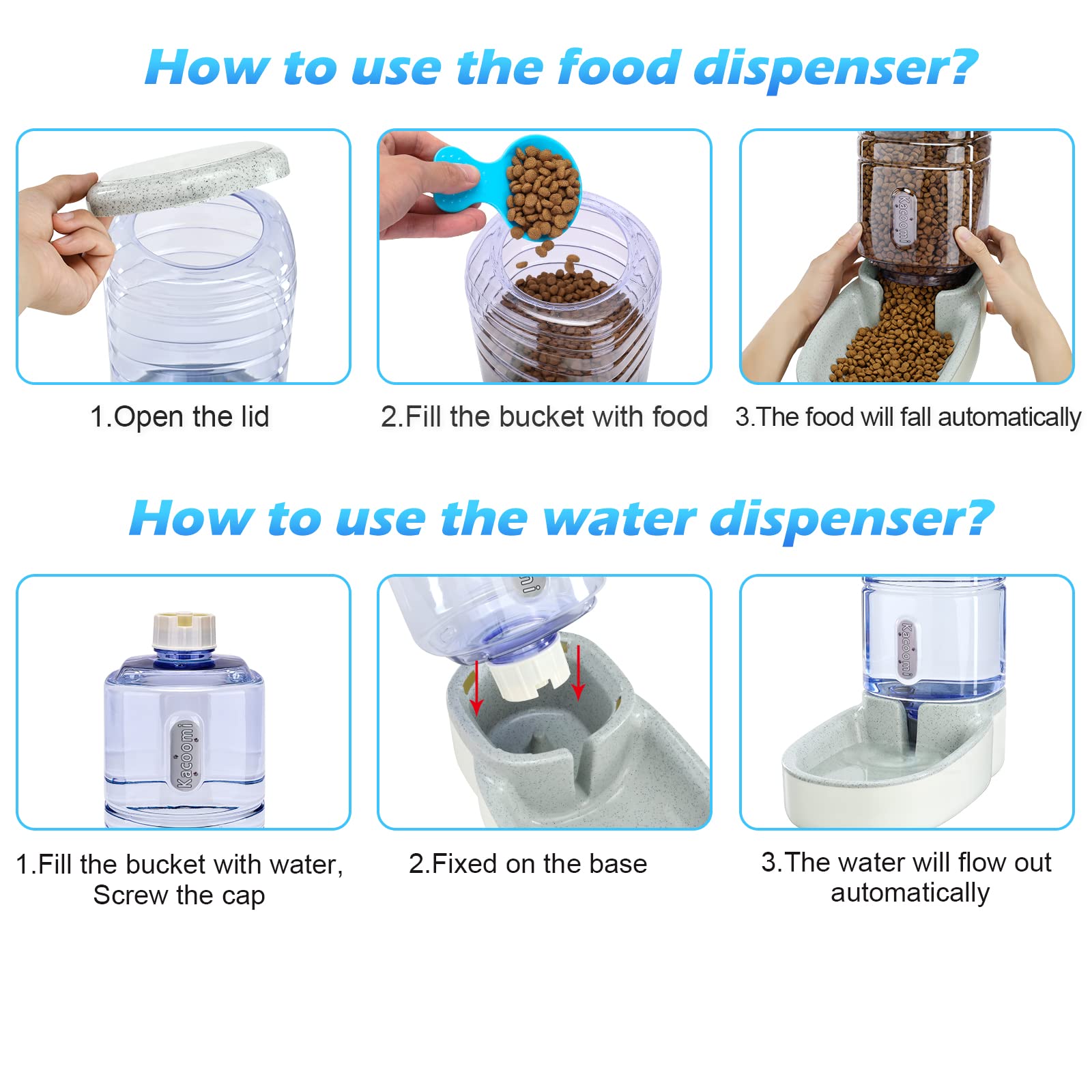 Automatic Dog Cat Feeder and Water Dispenser Gravity Food Feeder and Waterer Set with Pet Food Bowl for Small Medium Dog Puppy K