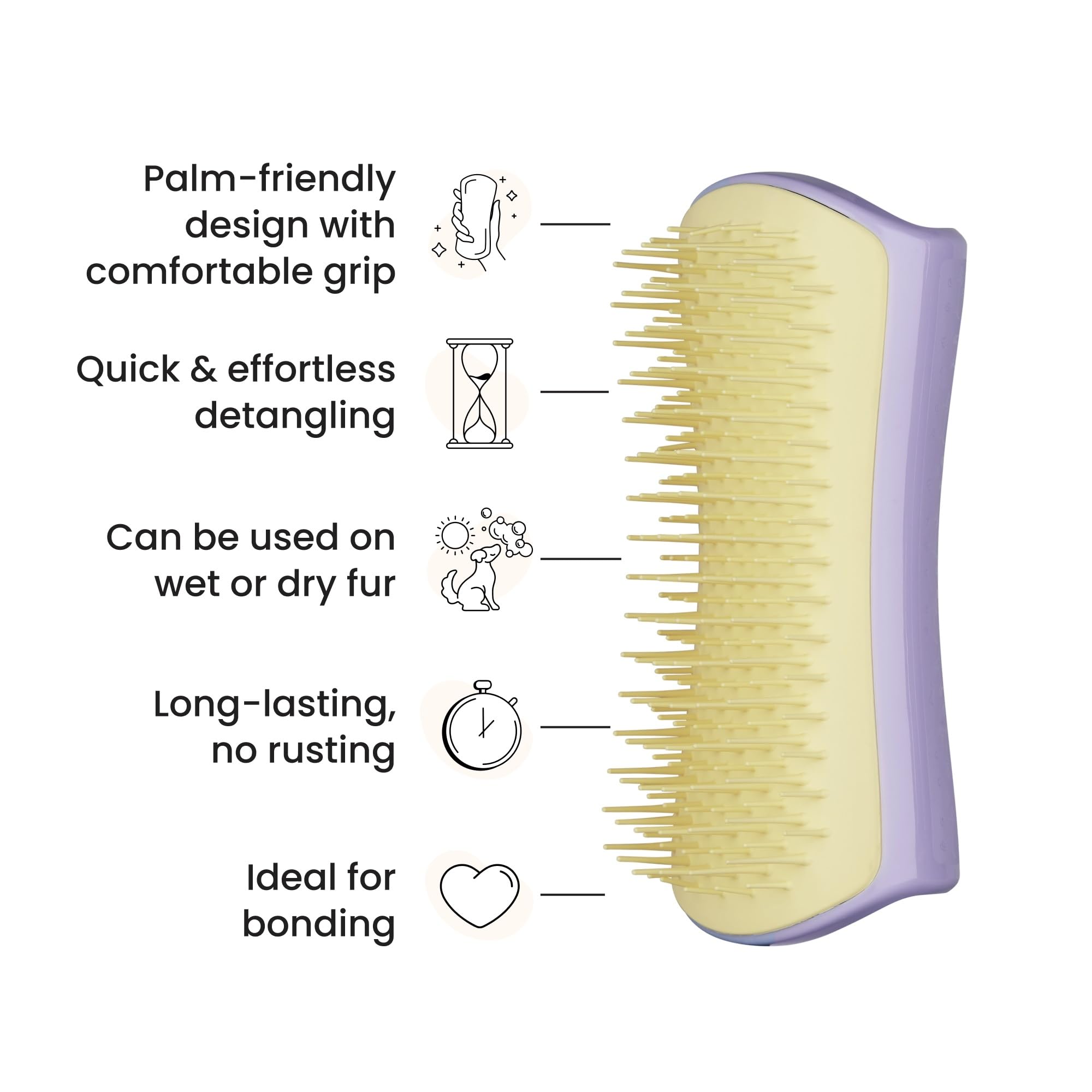 Pet Teezer By Tangle Teezer Detangling Dog Grooming Brush, Dry Brush & Dog Bath Brush For Wet Or Dry Fur & Light Shedding Breeds, Small, Lilac/Yellow