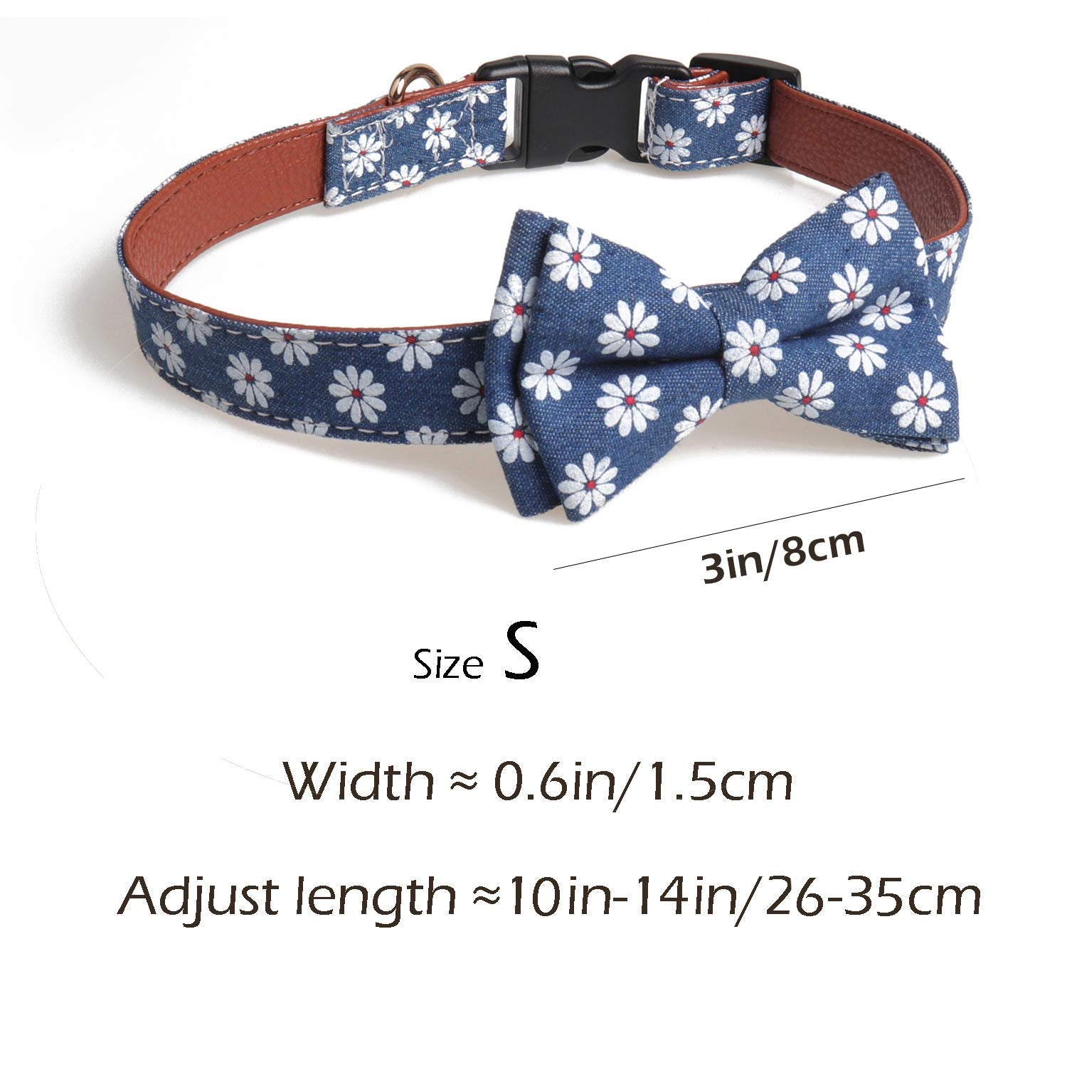Dog Collar Bow Tie, Comfy Dog Bowtie Collar, Adjustable Printed Flower Leather Breakaway Collars for Small Medium Large Dogs