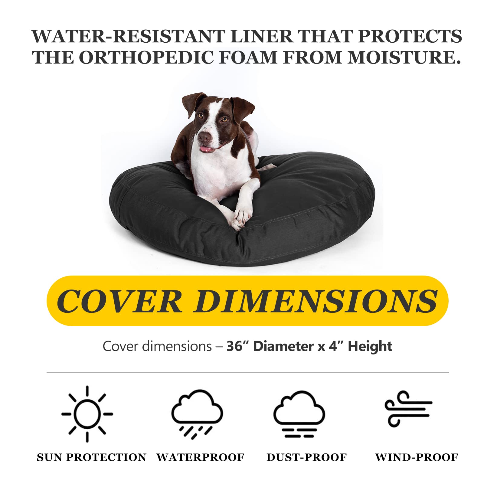 Selugove Round Dog Bed Replacement Cover 36D ?4H Inches Washable Black Thickened Waterproof Oxford Fabric With Handle And Zipper Reusable Dog Bed Liner For Small To Medium 25-35 Lbs Puppy
