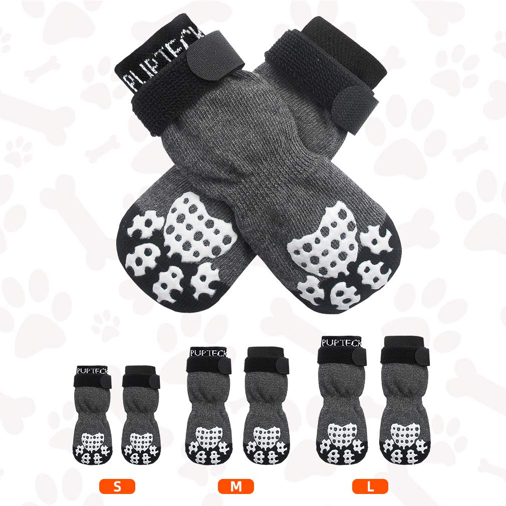 Pupteck Anti-Slip Dog Socks With Double Sides Grips For Small Medium Large Dogs Hardwood Floors Prevents Licking  Dog Shoes For Hot Pavement Traction Control Paw Protector For Senior Dogs  Grey L -Like New