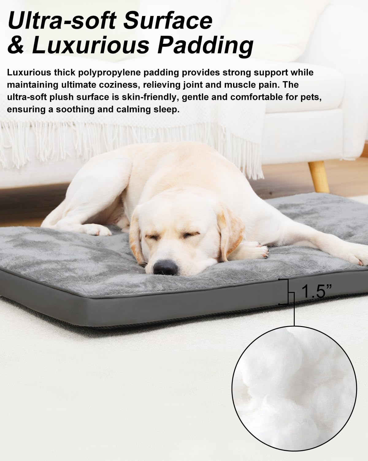 Emslx Dog Bed For Crate Washable Plush Dog Bed Kennel Pad Pet Sleeping Mat With Anti-Slip Bottom,41X27 Inch, Grey