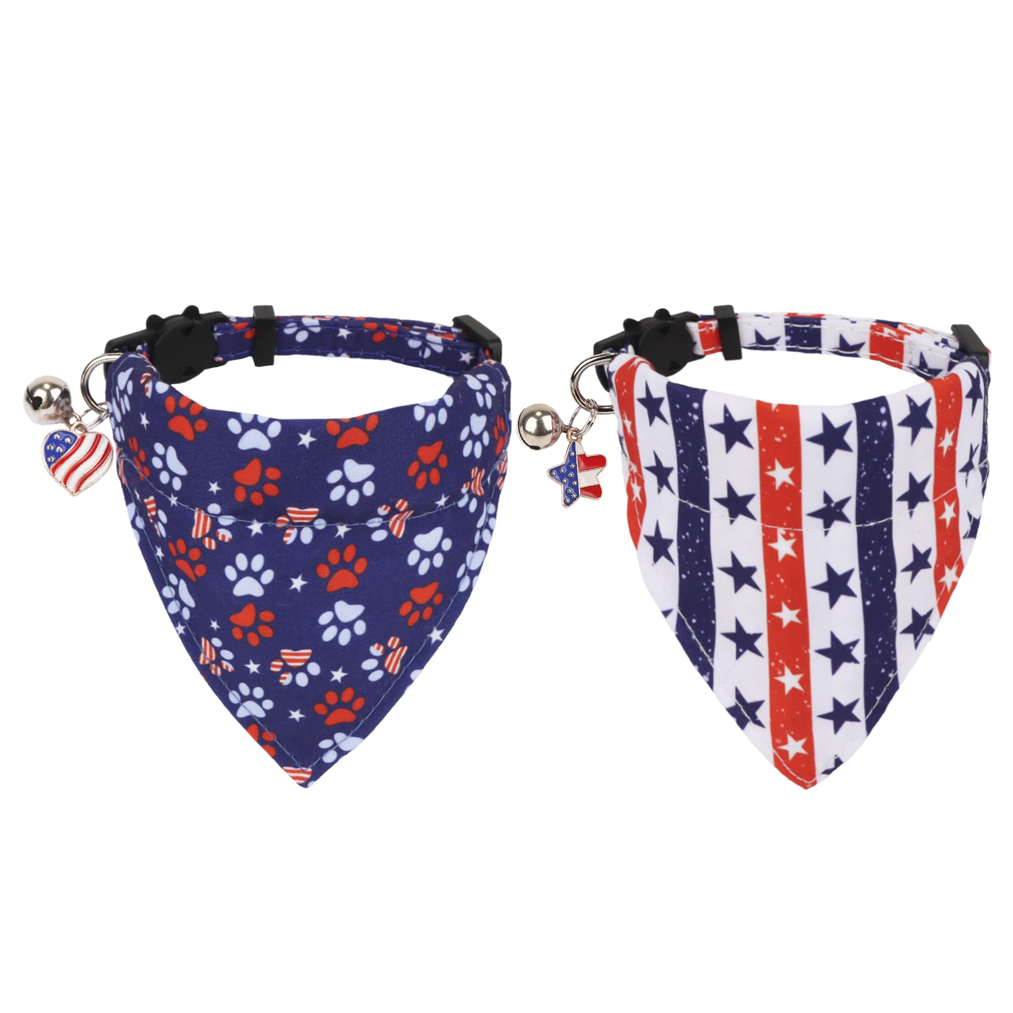 Adoggygo American Flag Cat Collars Breakaway With Removable Bandana, Adjustable 4Th Of July Bandana Collar For Cats Kittens