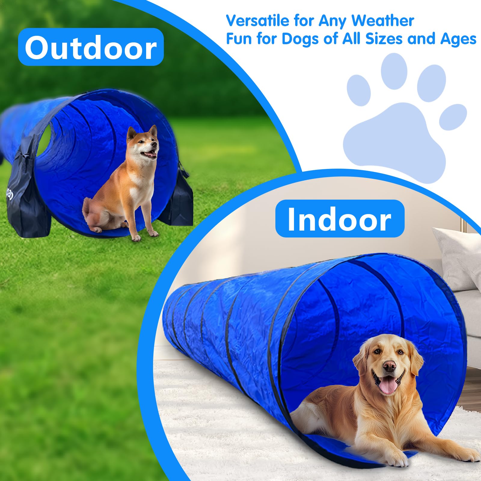 Dog Agility Training Equipment Tunnel:Jopavo 10 Foot Agility Tunnel With 2 Pack Sandbags, Carry Bag And 4 Ground Spikes.Ideal Ag