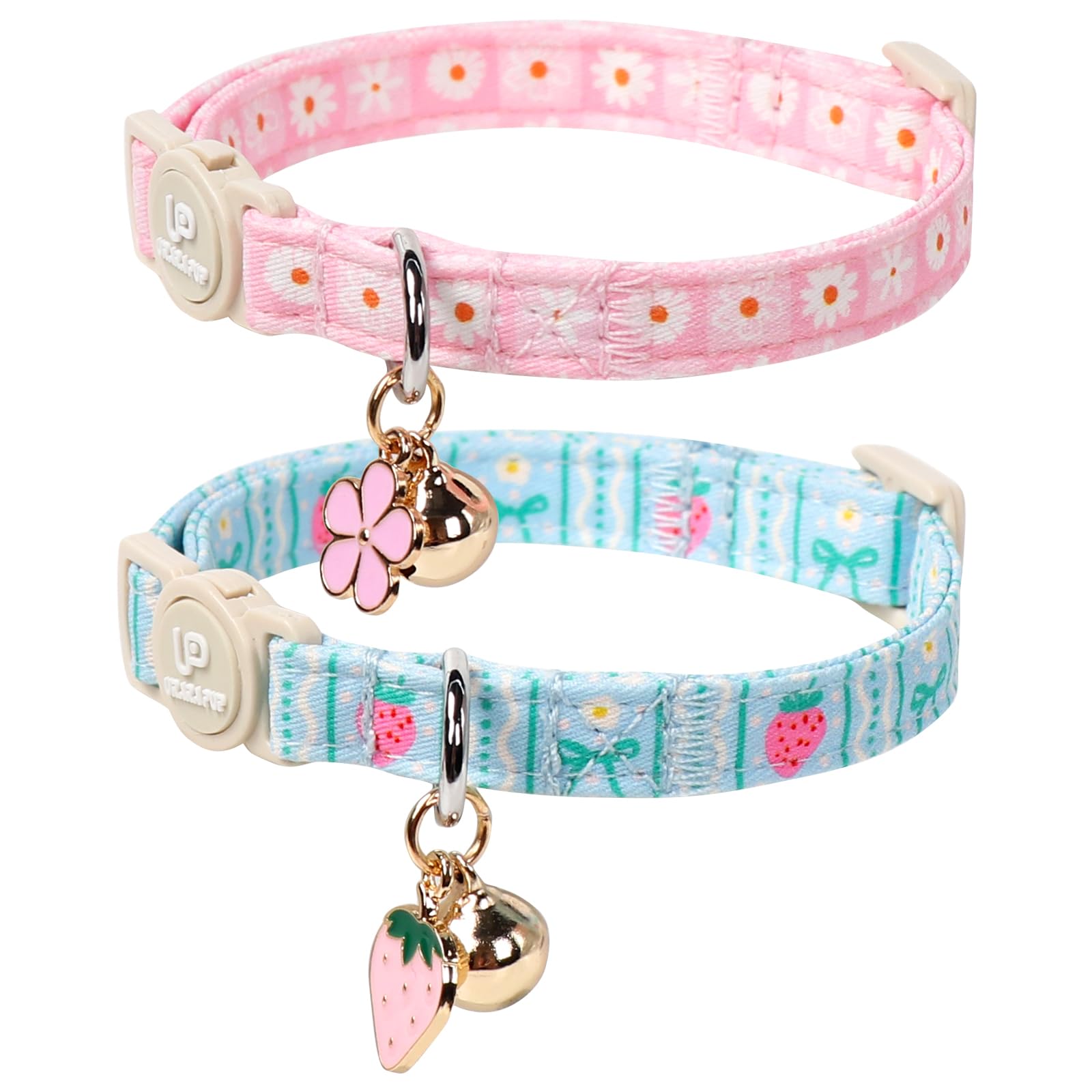 Up Urara Pup Cat Collar, Pack Of 2 Summer Kitten Collars-Cute Lime And Strawberry Pendants-Breakaway Kitty Collars,Cat Collar Wi
