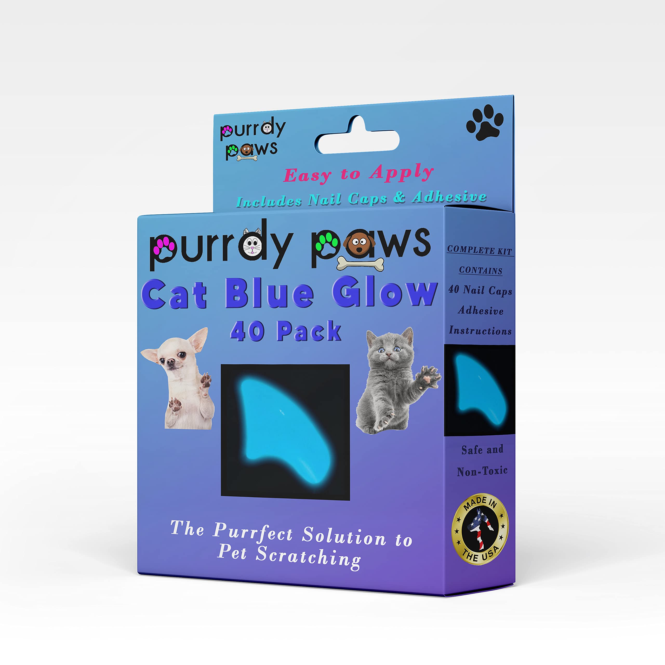 Purrdy Paws 40 Pack Soft Nail Caps For Cat Claws Blue Glow In The Dark Medium