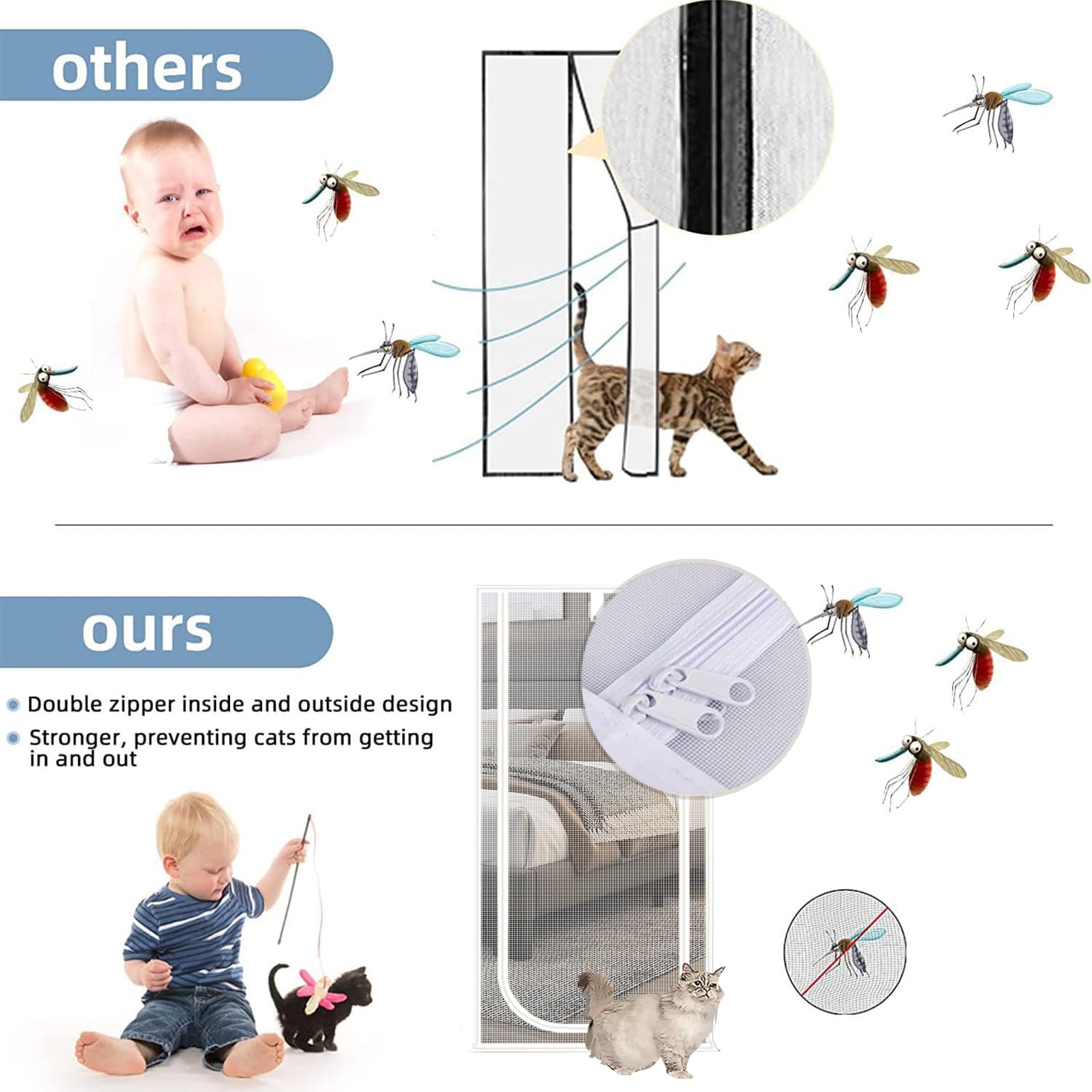 QWR Reinforced Cat Screen Door,Fits Door Size 34x 81,Thickened Cat Resistant Mesh Screen Door for Living Room,Kitchen,Bedroo