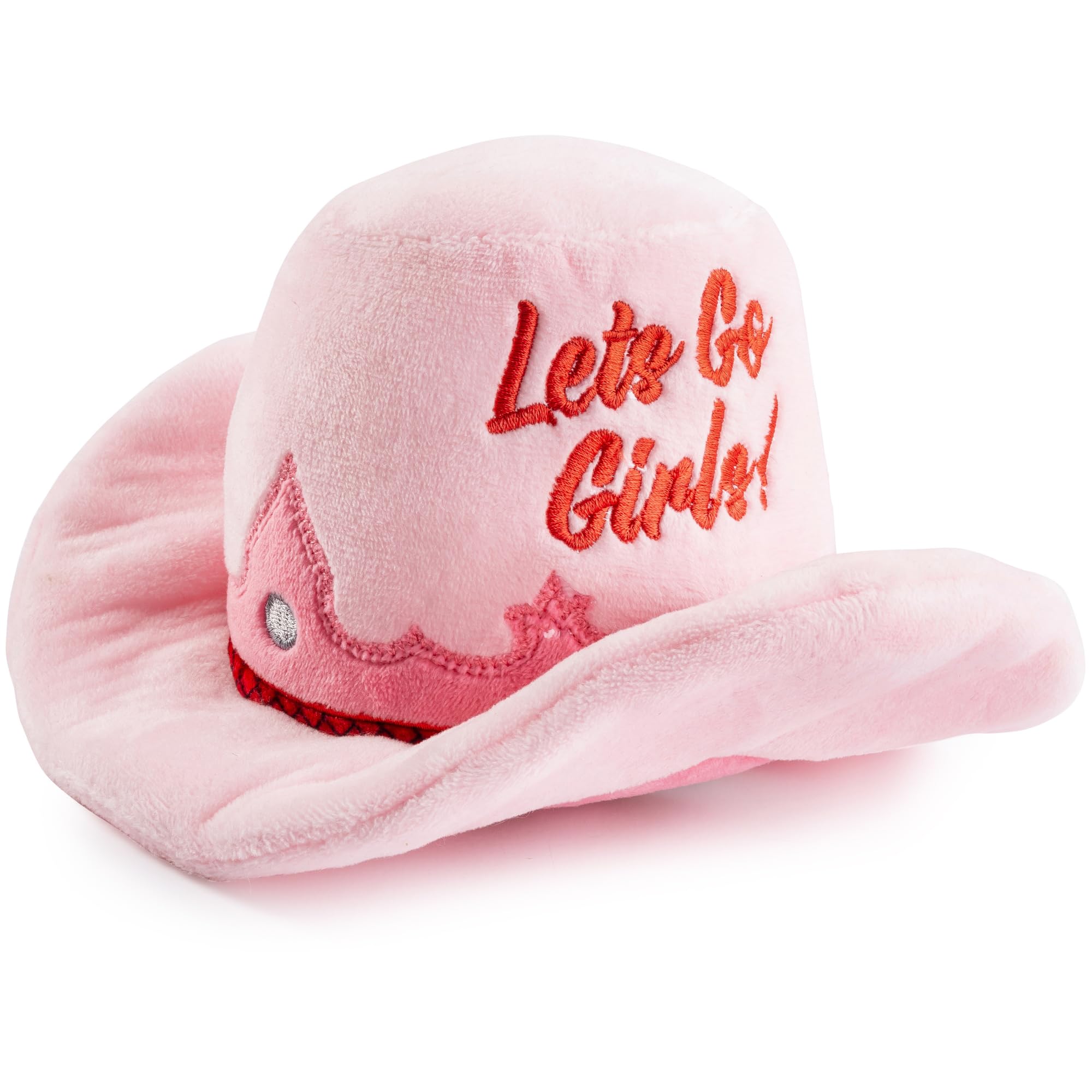 Haute Diggity Dog Cowgirl Hat Plush Dog Toy for Medium & Large Dogs, Western-Inspired Stuffed Dog Toys with Interactive Squeaker