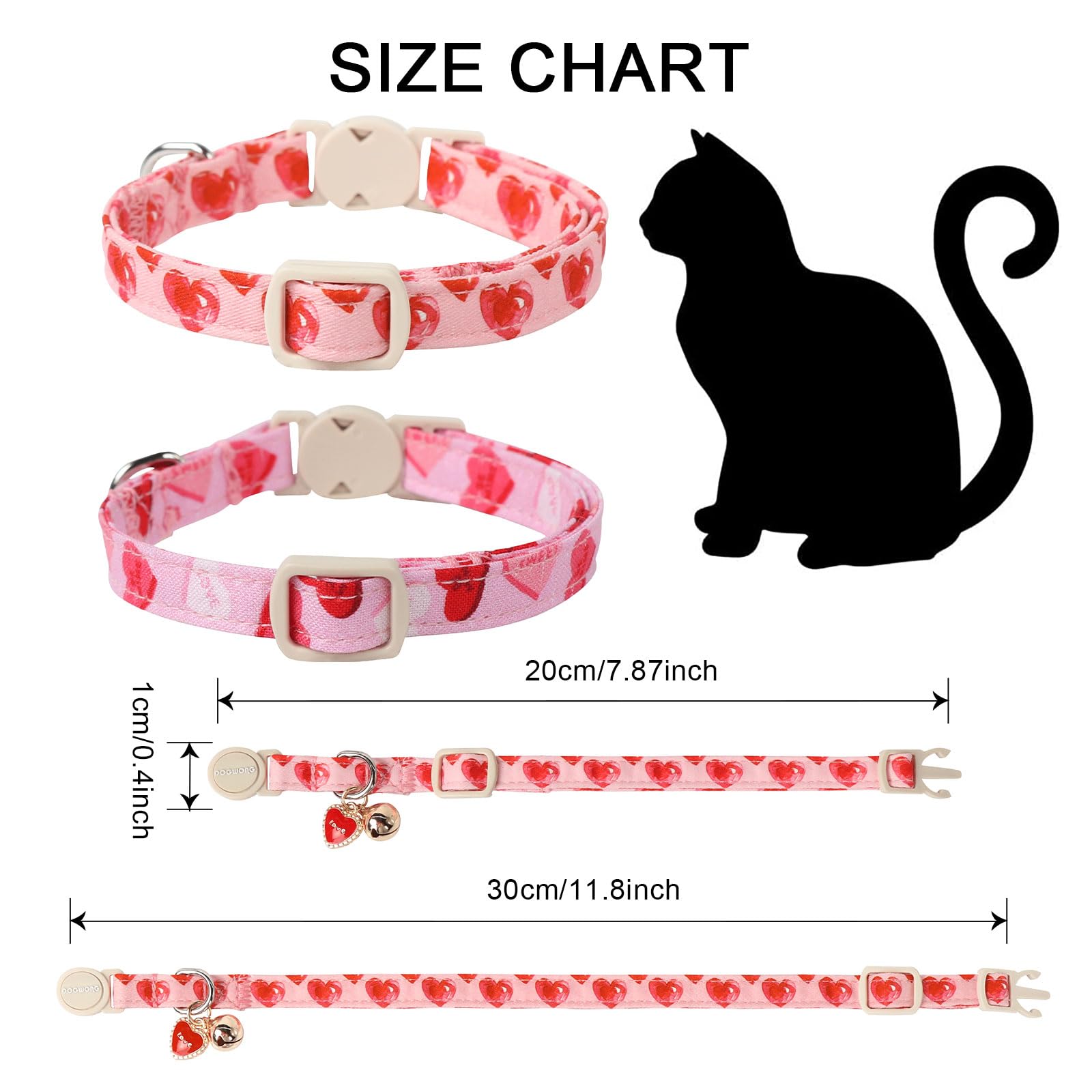 Cat Collar,2 Pack Cat Collars Breakaway With Bell, Dogwong Safety Buckle Valentine'S Day Cat Collar Pink Heart For Girl Boy Cats