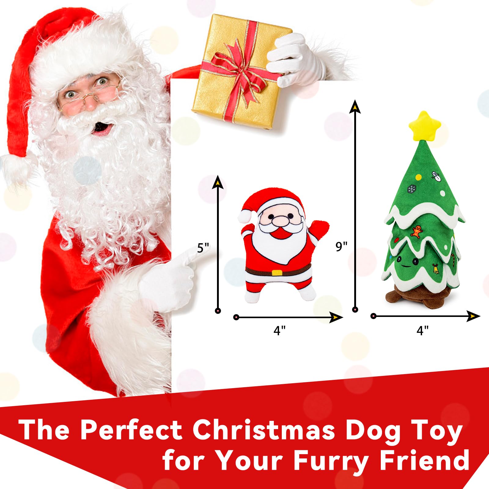 REQIHO Christmas Dog Toys, Crinkle Christmas Tree & Squeaky Santa Claus, Dog Christmas Toys, Hide and Seek Dog Toy, Plush Dog fo