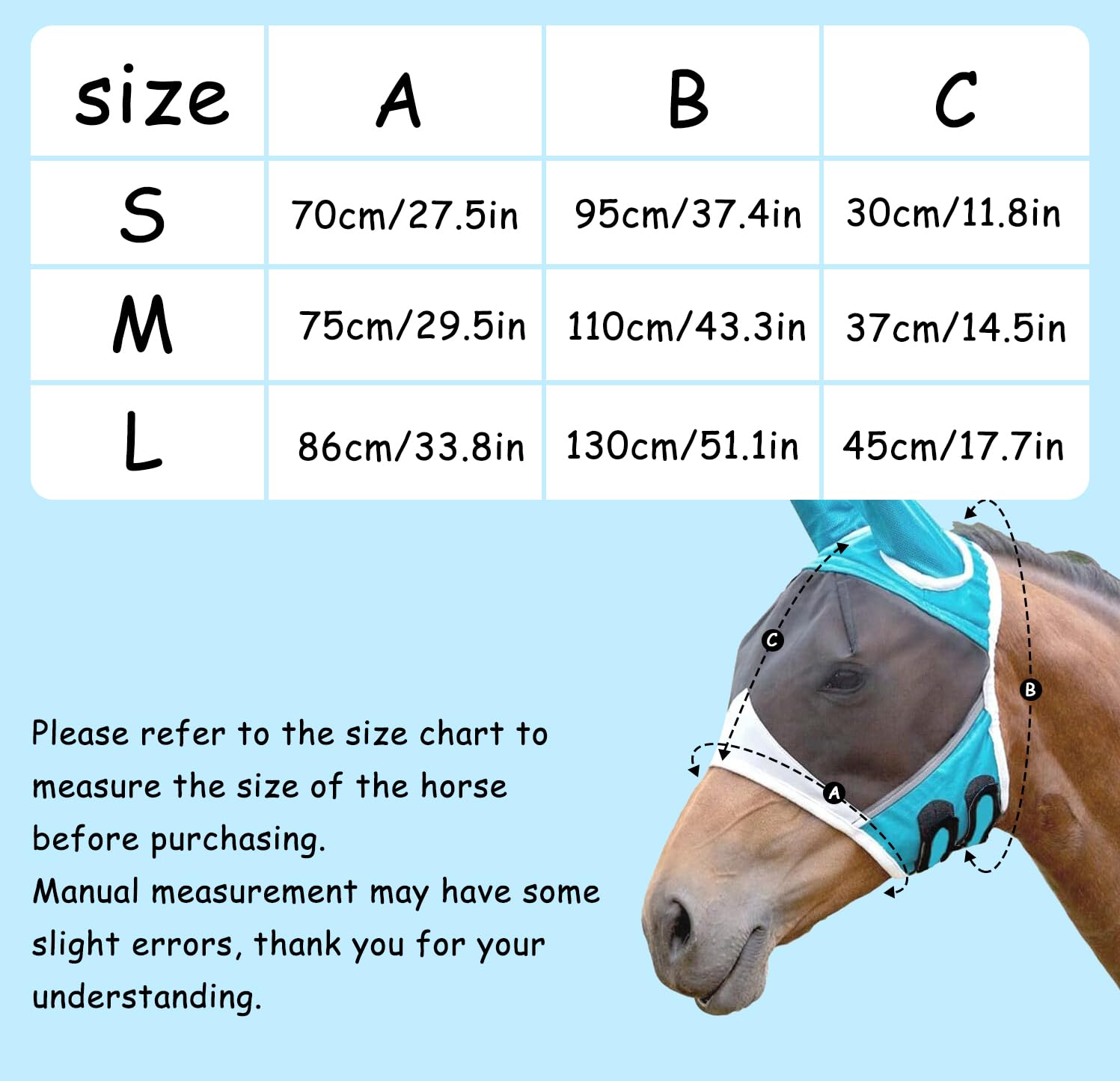 Andiker Soft Mesh Horse Fly Mask with Ears, Breathable Horse Face Mask Protect Eyes and Face (Green, Medium)