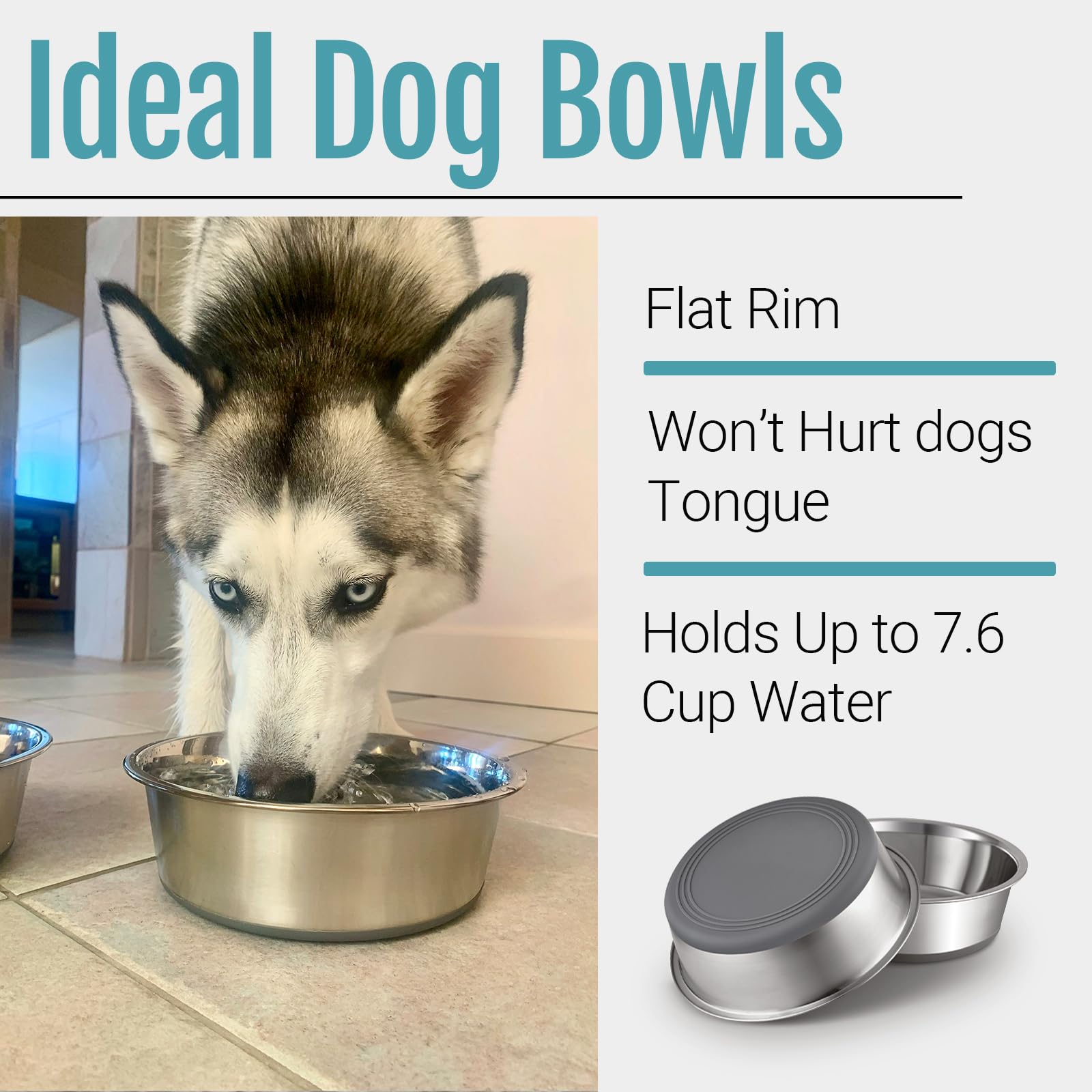 PEGGY11 Stainless Steel Metal Dog Bowls, Nonslip Rubber Bottom, Dishwasher Safe, Easy to Clean - 4 Pack, Each Holds 7.6 US Cup