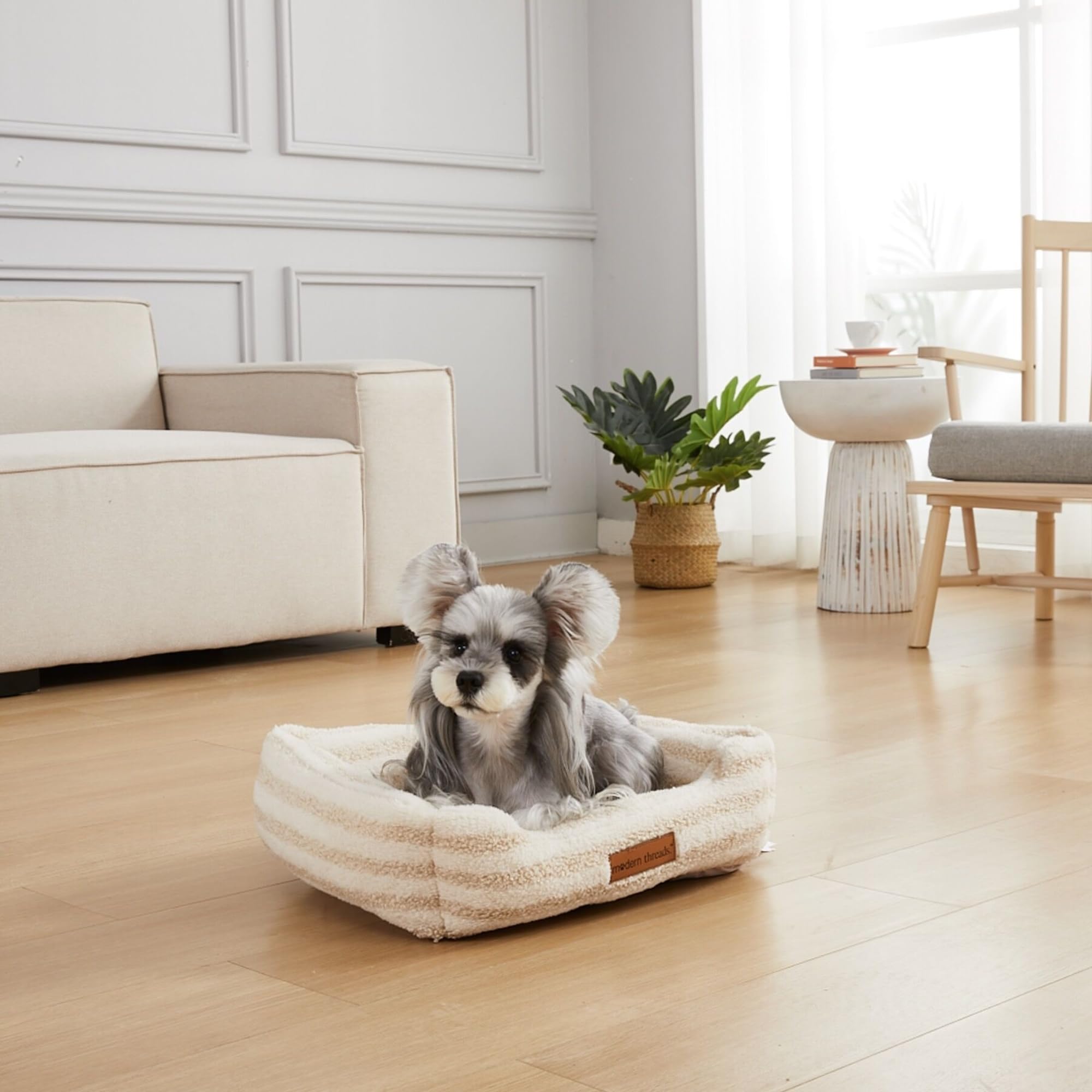 Modern Threads Ultra Soft Plush Pet Bed for Small Dogs, 24"L x 20"W x 8"Th, Beige, Removable Washable Cover, Model 5PMNFCUD1-B