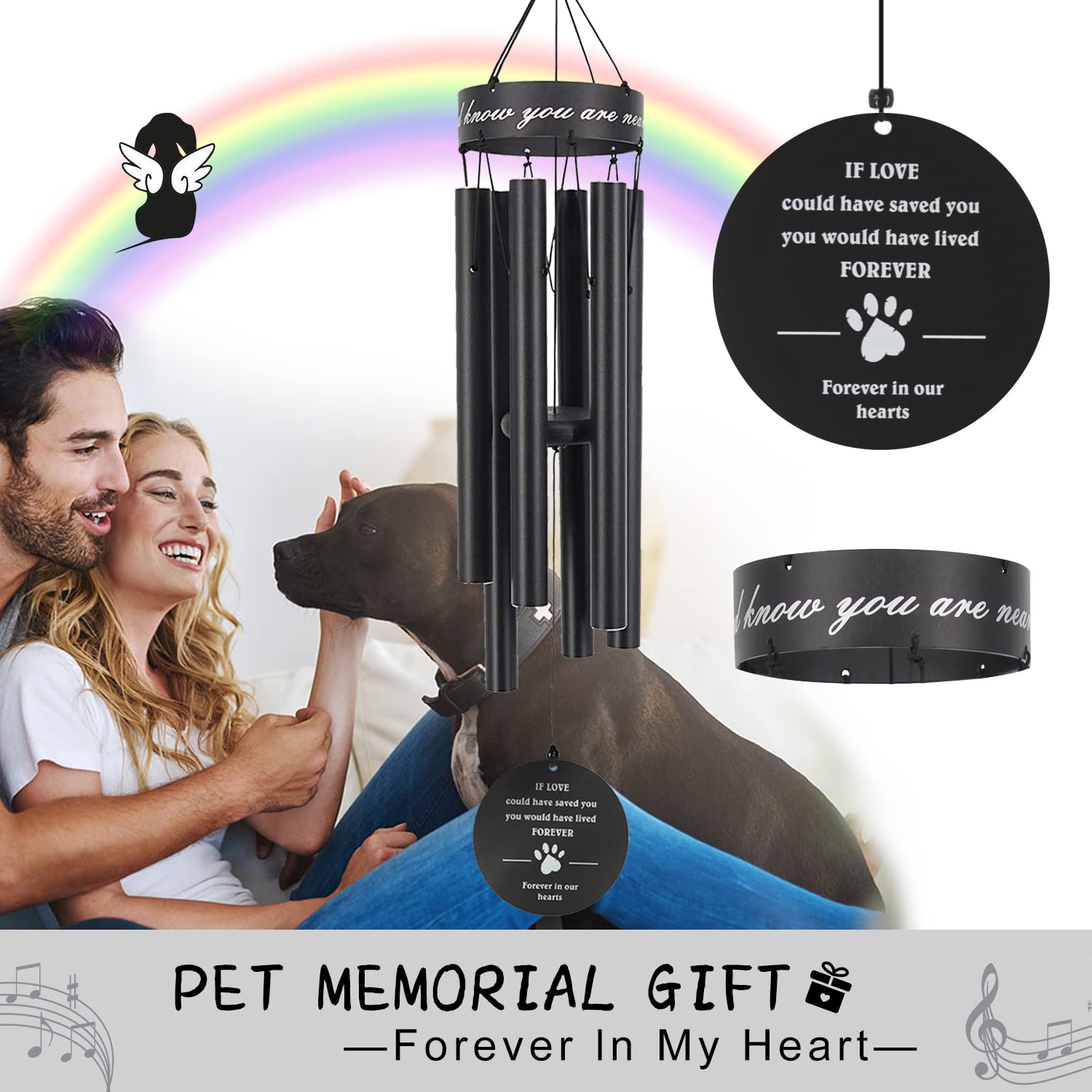 Pet Memorial Wind Chime, 30 Inches Paw Print Pet Remembrance Gift to Honor and Remember a Dog, Cat, or Other Pet, Premium Metal