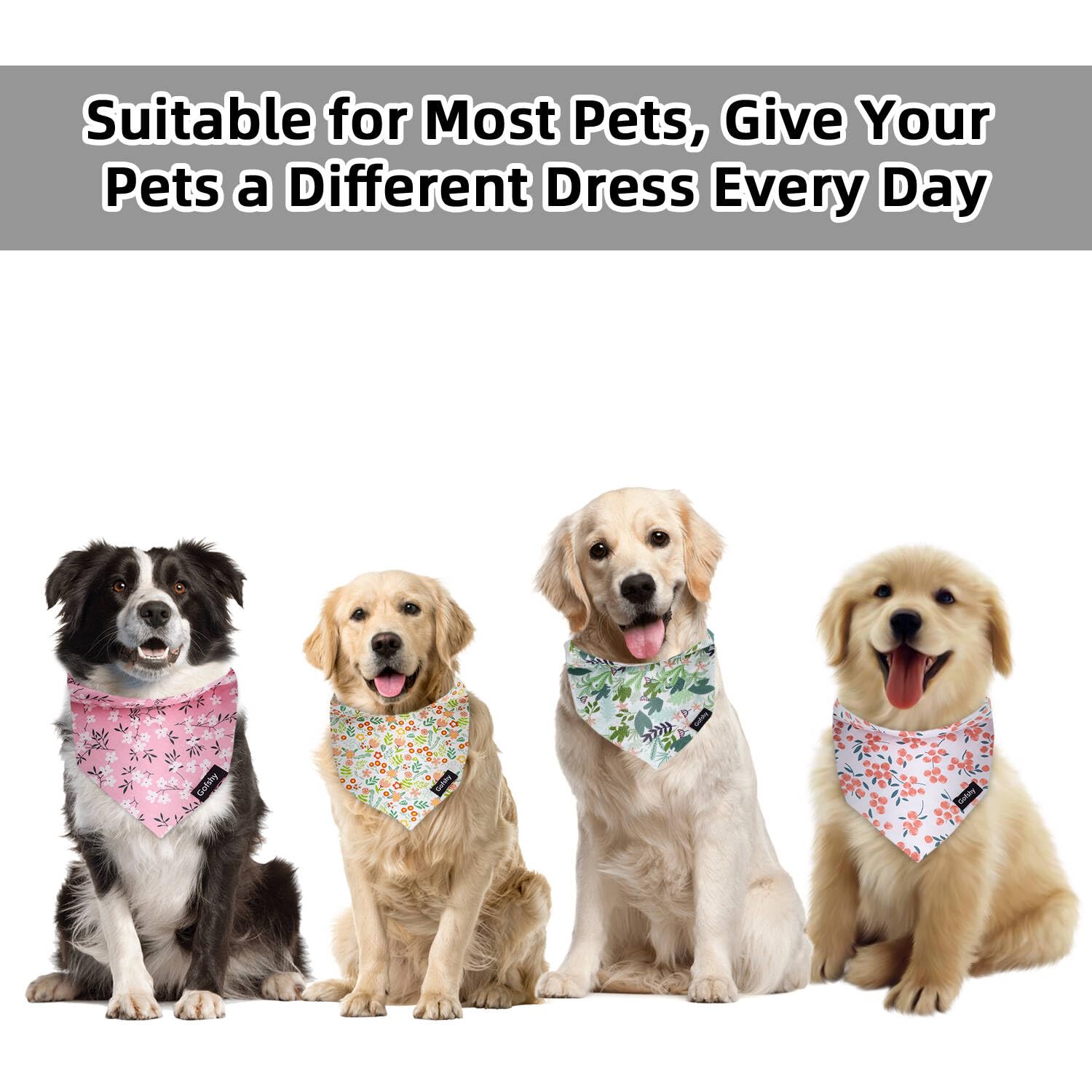 Gofshy XLarge Summer Spring Dog Bandanas-4PCS Pink Green Orange Floral Printing Dog Scarf Bib Kerchief Breed for Large Girl Dogs